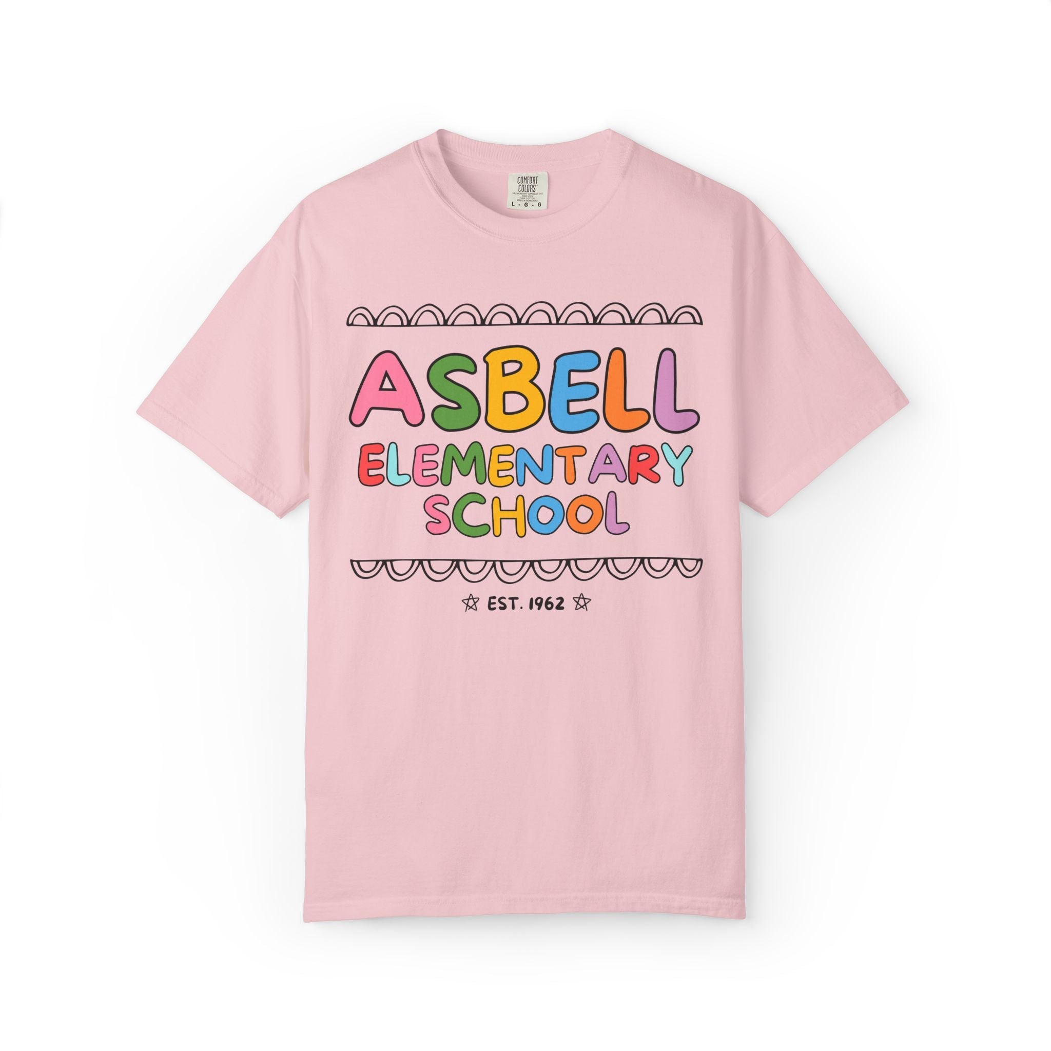 Asbell Elementary School Tee Shirt: Rainbow Letters | FPS + Opal and June Tee Shirt, Fayetteville Public Schools - Opal and June