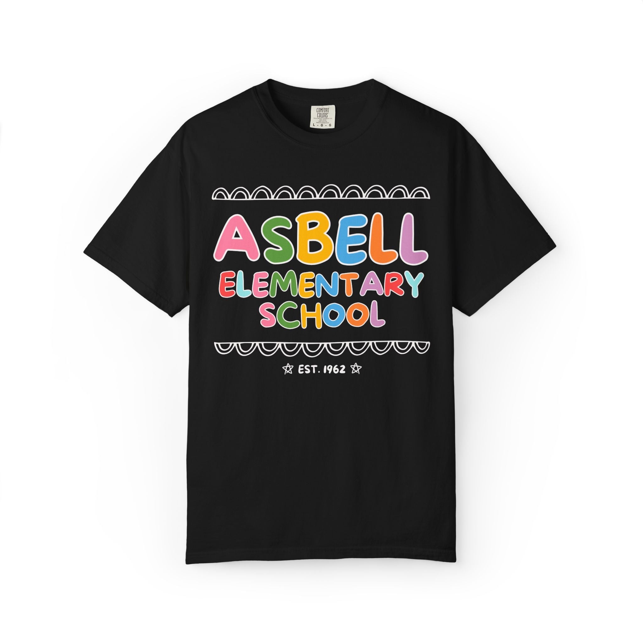 Asbell Elementary School Tee Shirt: Rainbow Letters | FPS + Opal and June Tee Shirt, Fayetteville Public Schools - Opal and June