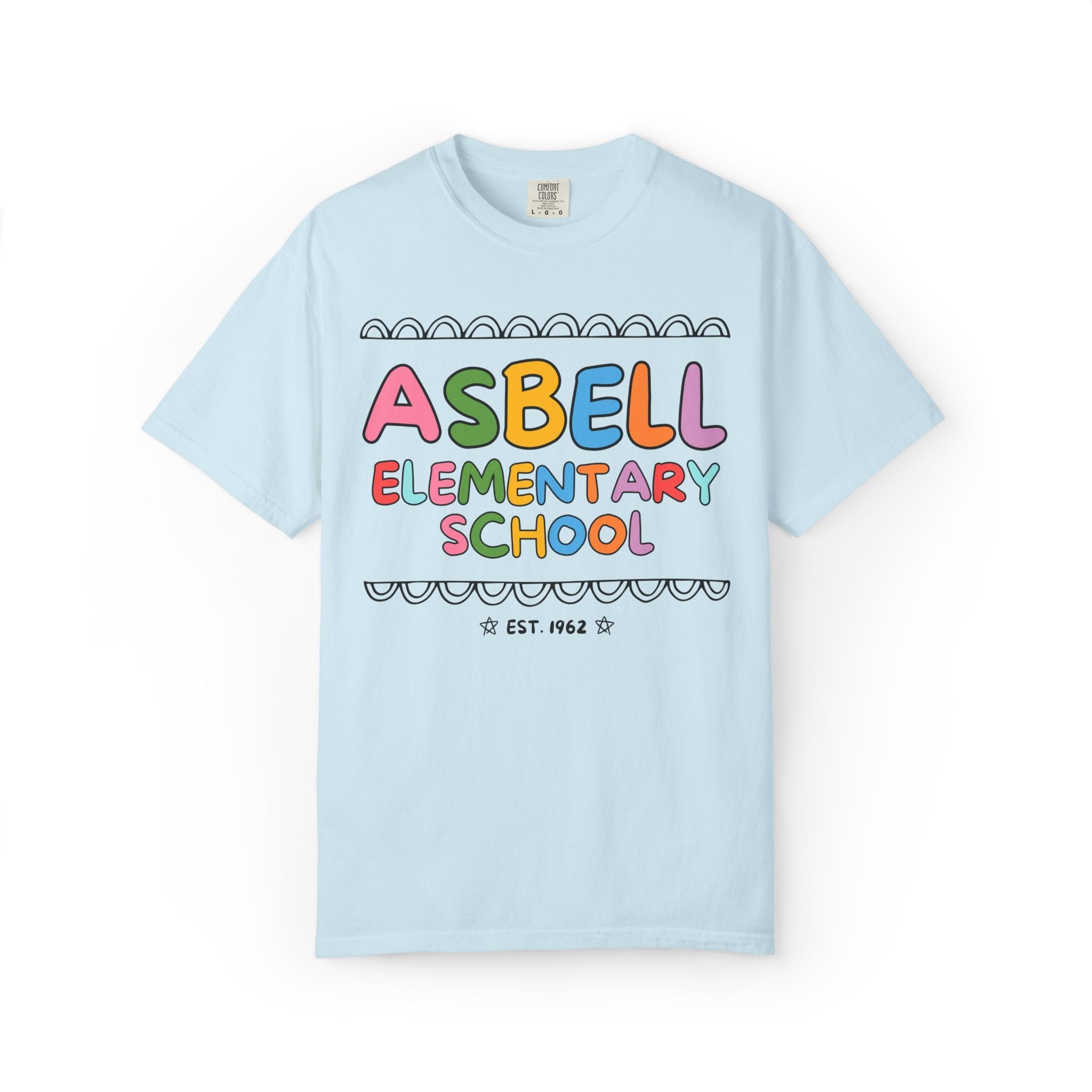Asbell Elementary School Tee Shirt: Rainbow Letters | FPS + Opal and June Tee Shirt, Fayetteville Public Schools - Opal and June