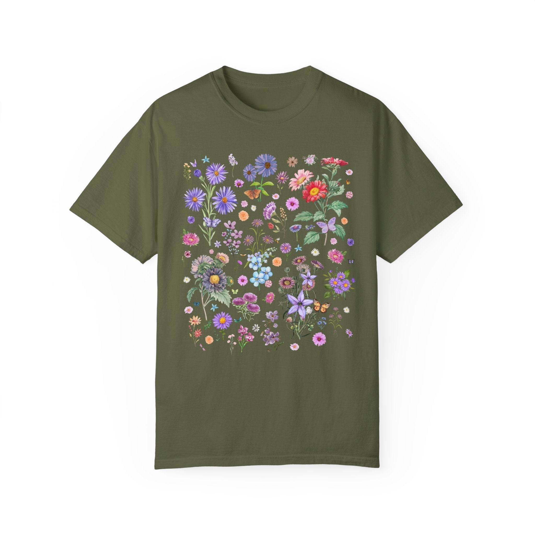 Aster Flower Cottagecore T-Shirt, September Birth Month Flower, Cozy Goblincore Mother's Day Gift, Vintage Botanicals, Wildflower Floral Tee - Opal and June