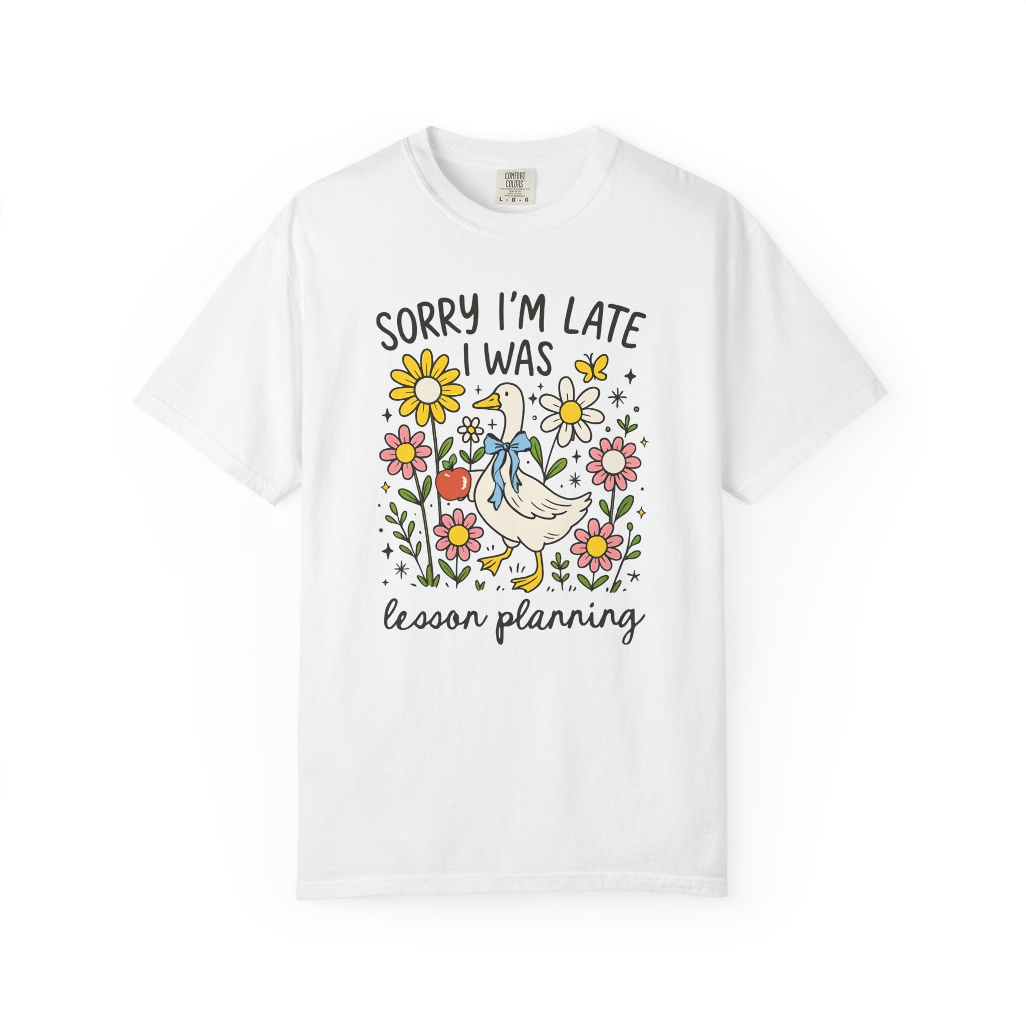 Back to School Matching Teacher Tee Shirt for Elementary Teacher or High School Teacher, Silly Goose with Flowers, Cute Lesson Planning Tee - Opal and June
