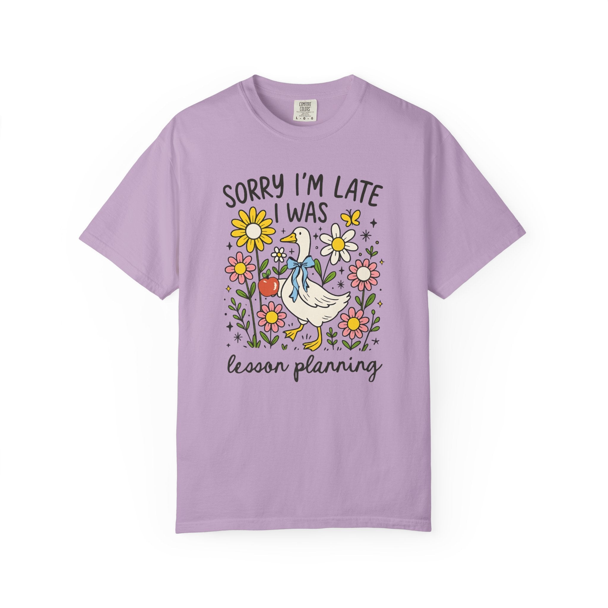 Back to School Matching Teacher Tee Shirt for Elementary Teacher or High School Teacher, Silly Goose with Flowers, Cute Lesson Planning Tee - Opal and June