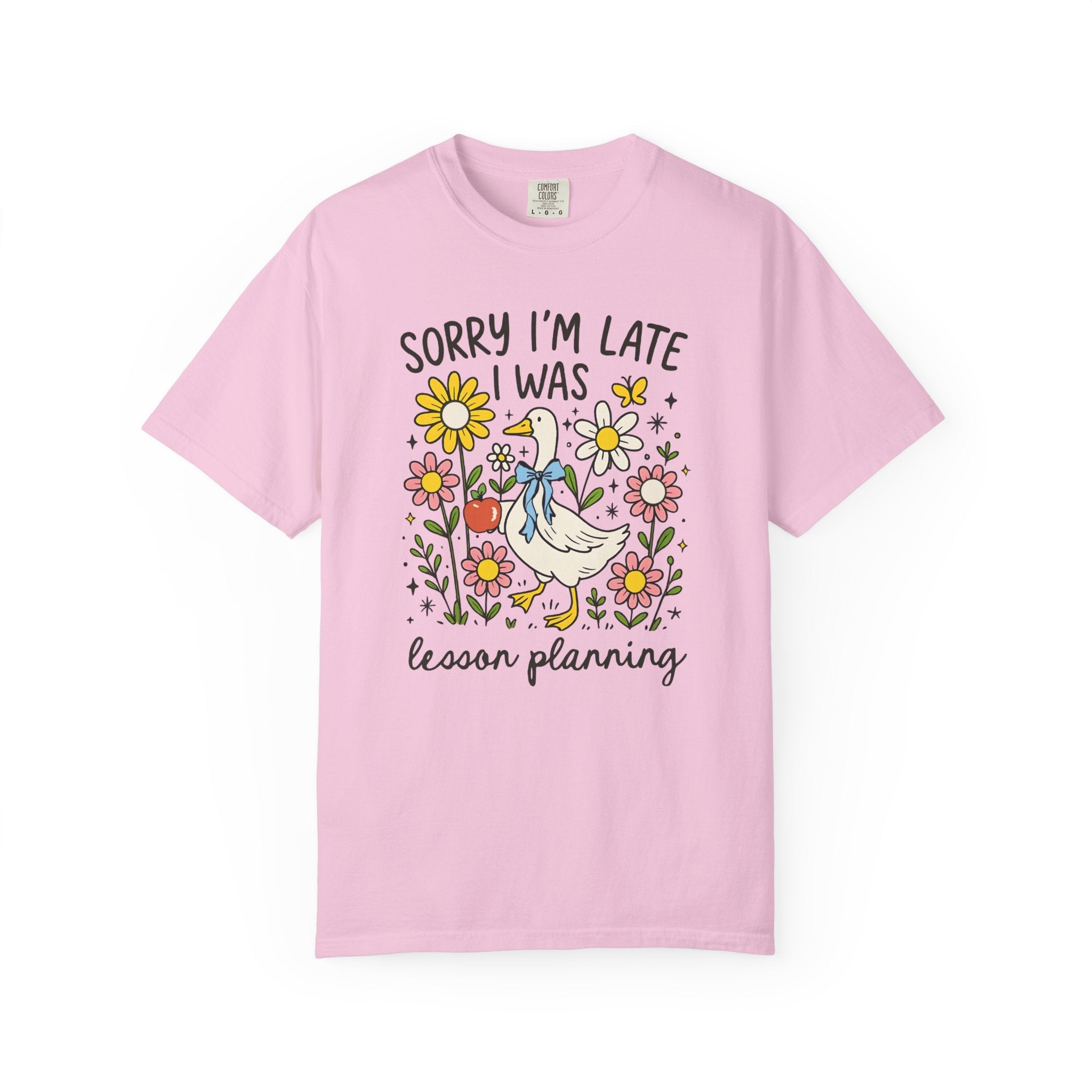 Back to School Matching Teacher Tee Shirt for Elementary Teacher or High School Teacher, Silly Goose with Flowers, Cute Lesson Planning Tee - Opal and June