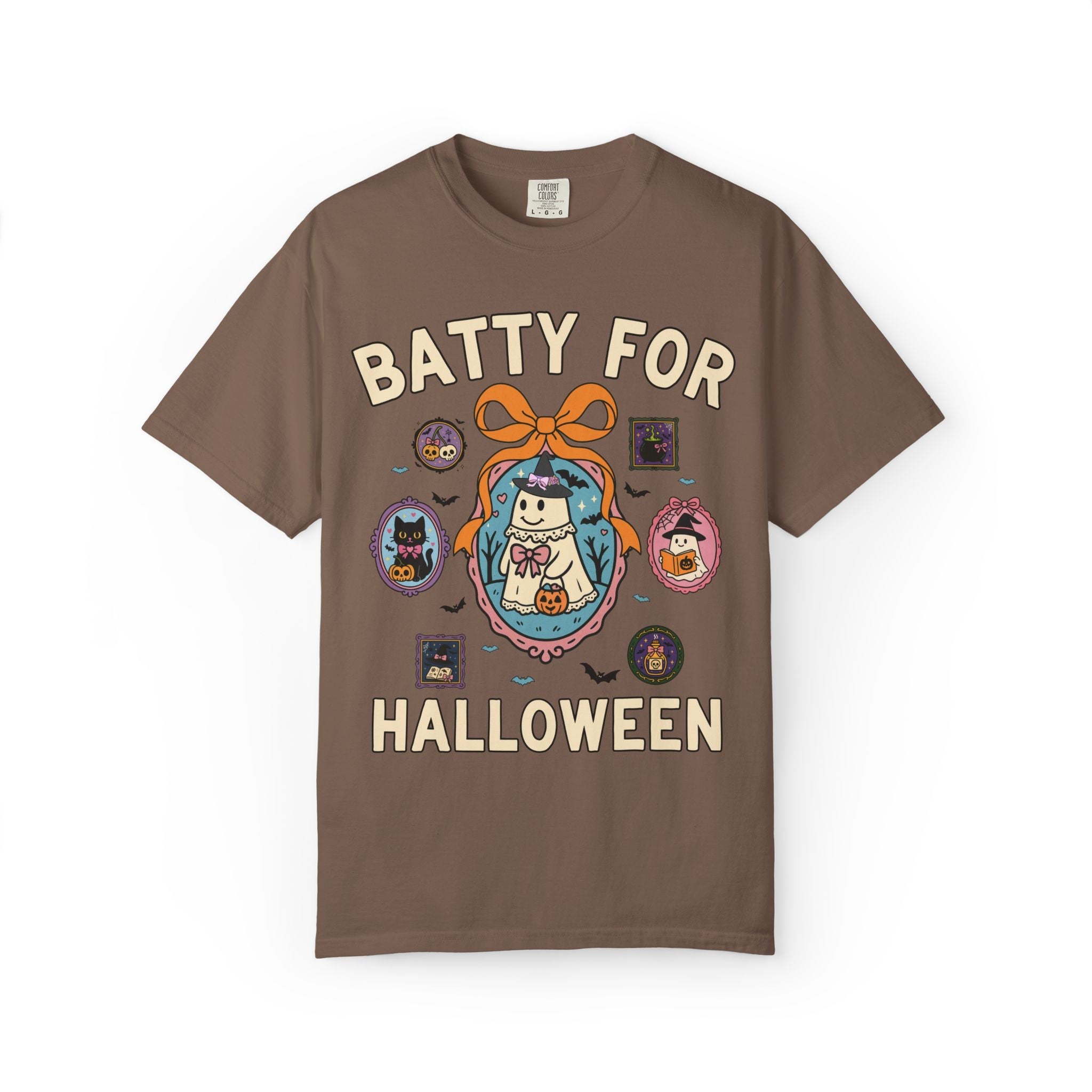 Batty for Halloween Tee Shirt with Cute Witchy Ghosts: Colorful Nostalgic Halloween Lover T-Shirt for Spooky Season, 90s Aesthetic Halloween - Opal and June