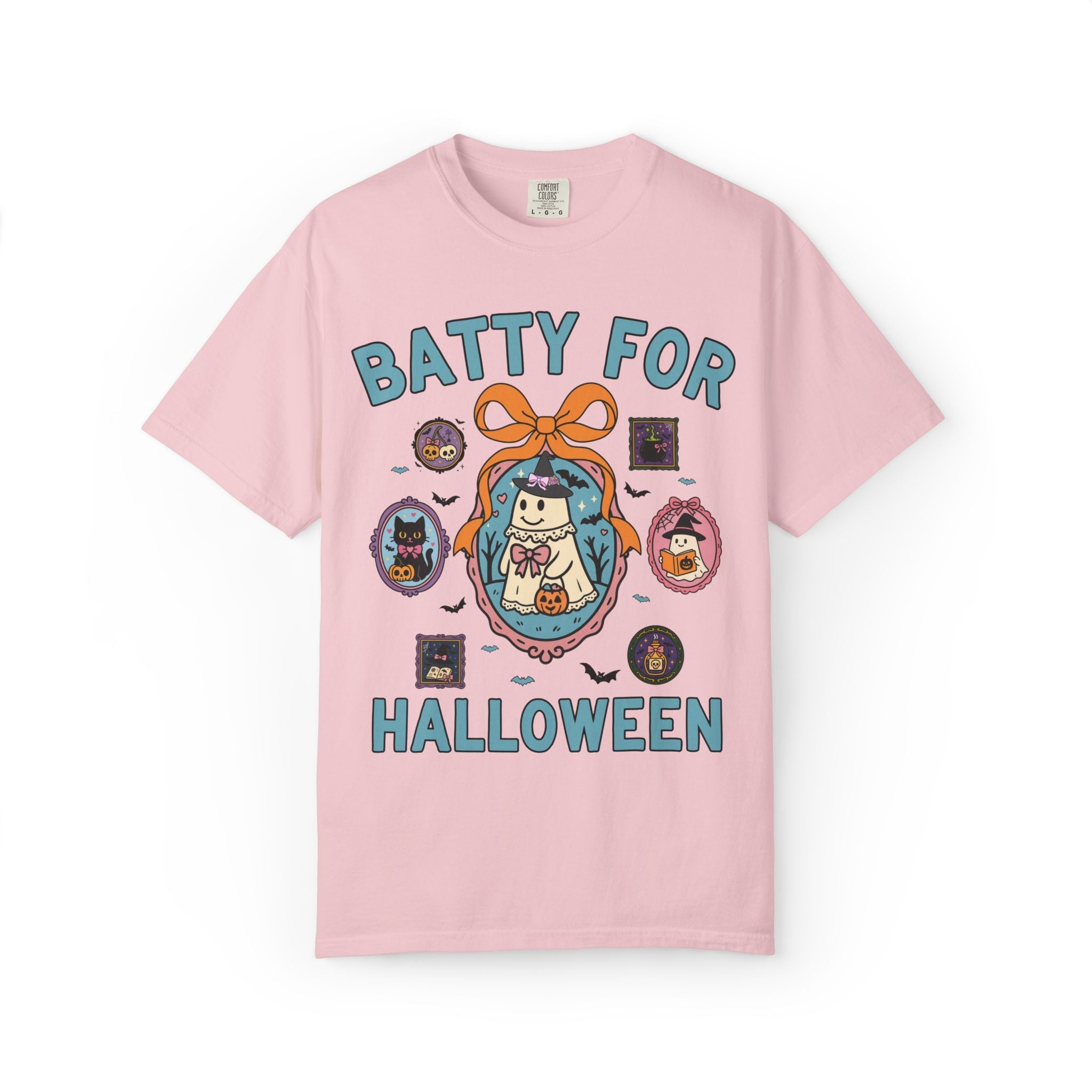 Batty for Halloween Tee Shirt with Cute Witchy Ghosts: Colorful Nostalgic Halloween Lover T-Shirt for Spooky Season, 90s Aesthetic Halloween - Opal and June
