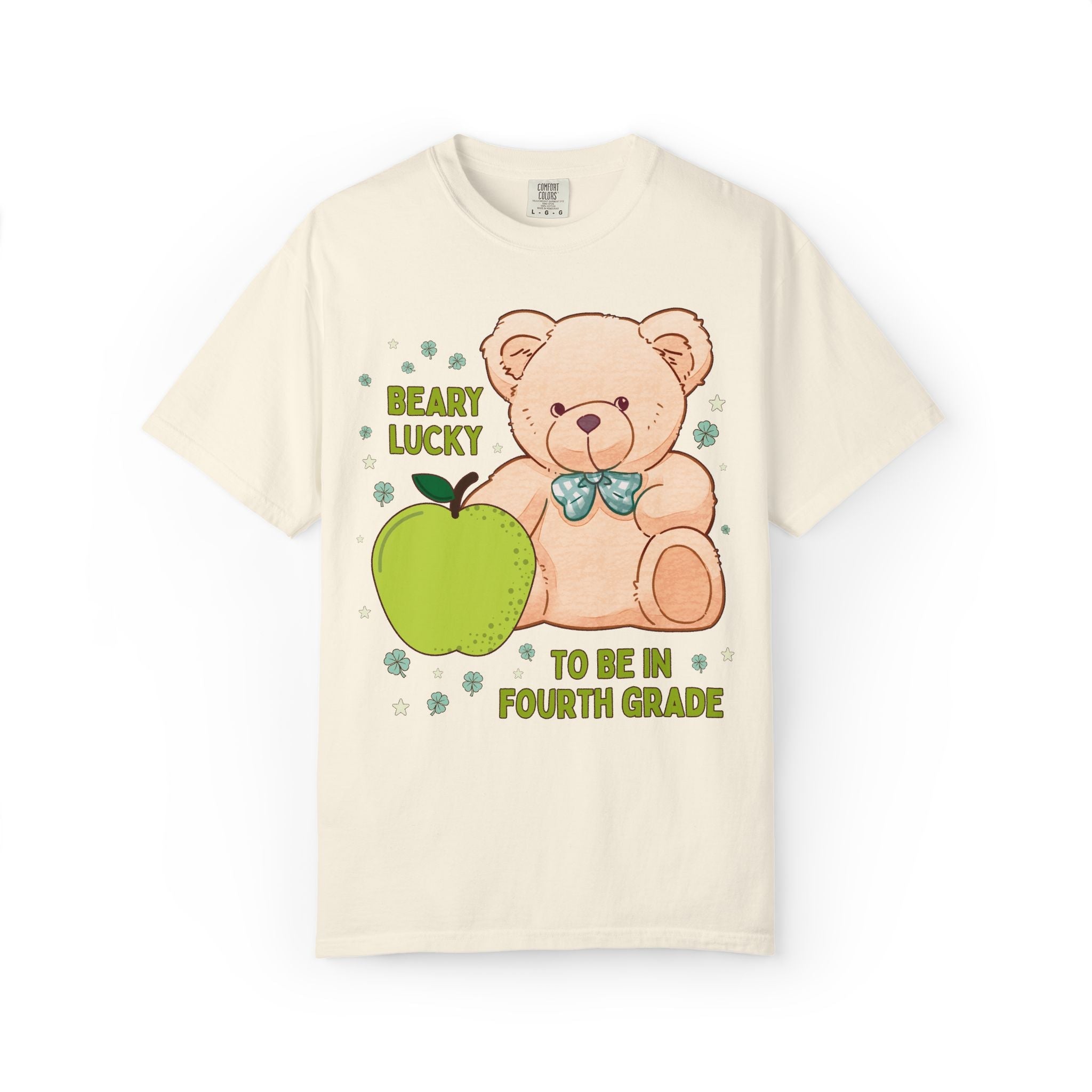 Beary Lucky to Be in Fourth Grade St Patrick's Day Tee, Nostalgic and Maximalist Matching Teacher Tee Shirt with Cute Clovers, Cottagecore Bear - Opal and June