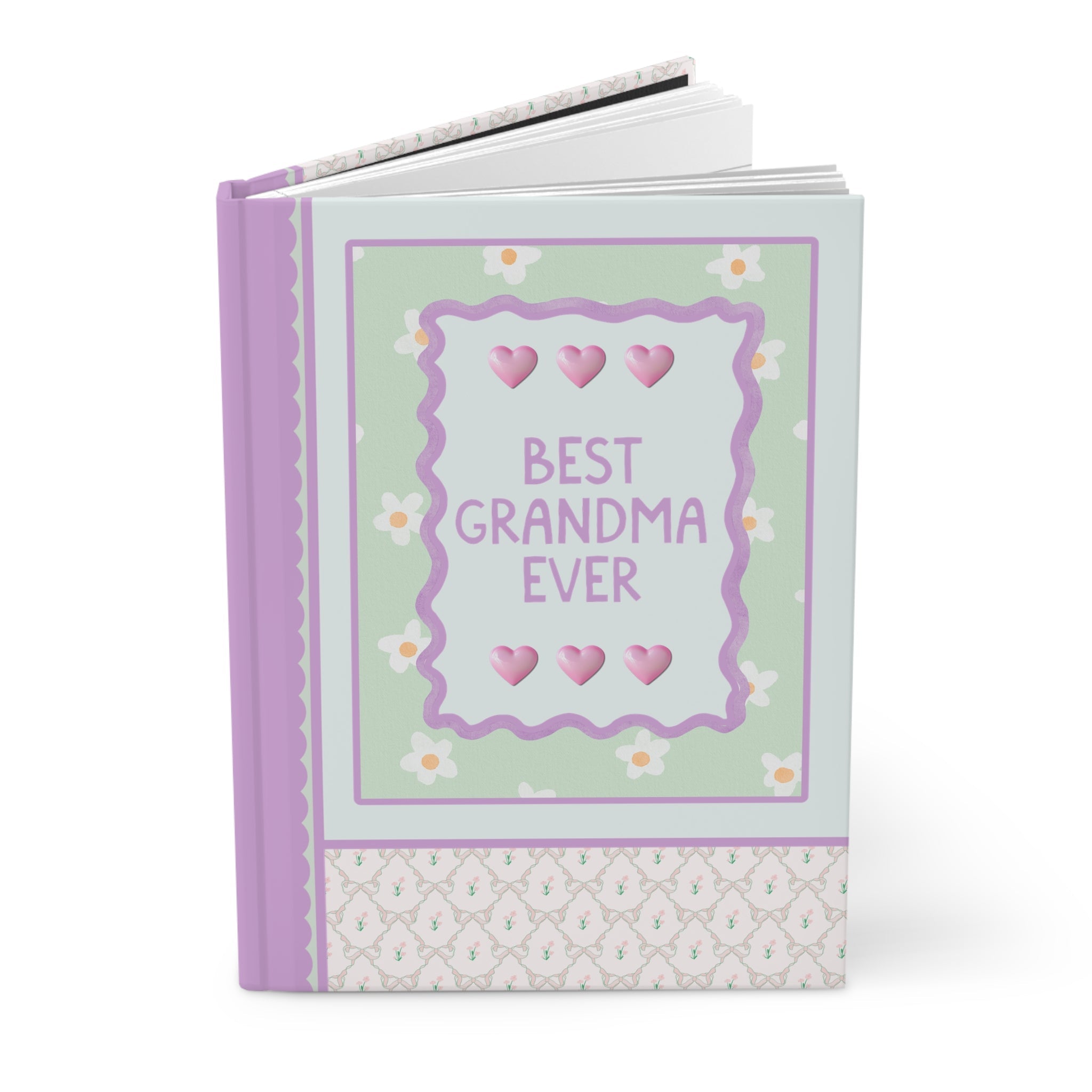 Best Grandma Ever Hardcover Notebook | Pastel 90s Aesthetic Journal with Hearts, Gift from Grandson or Daughter, Notebook for Grandma - Opal and June