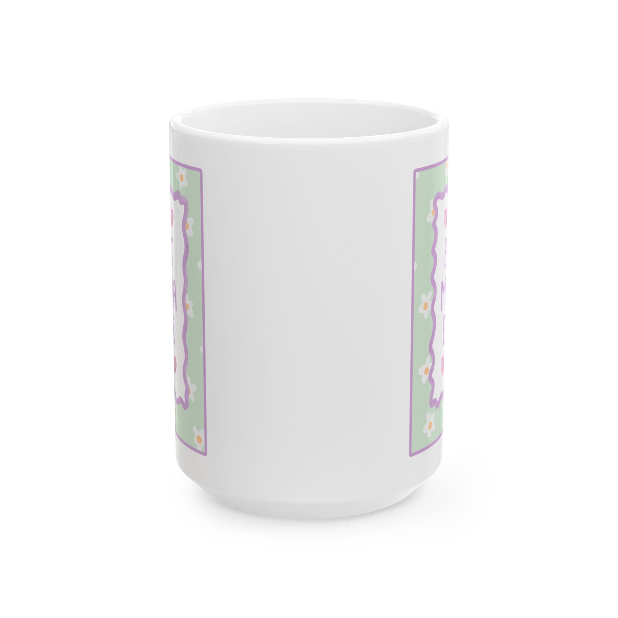 Best Mama Ever Coffee Mug: 15 Oz Mug for Coffee Lover | Pastel 90s Aesthetic Floral Mug with Hearts, Gift from Daughter or Son, Mug for Mom - Opal and June