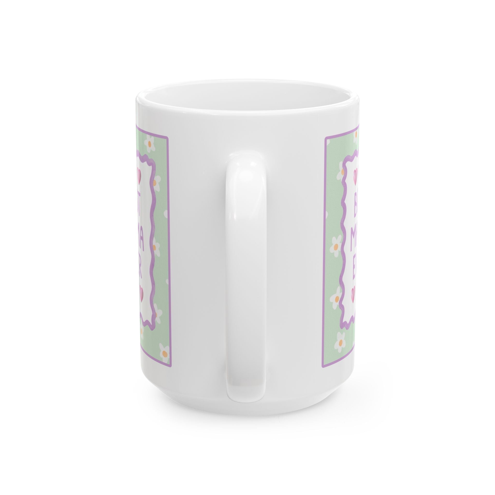 Best Mama Ever Coffee Mug: 15 Oz Mug for Coffee Lover | Pastel 90s Aesthetic Floral Mug with Hearts, Gift from Daughter or Son, Mug for Mom - Opal and June