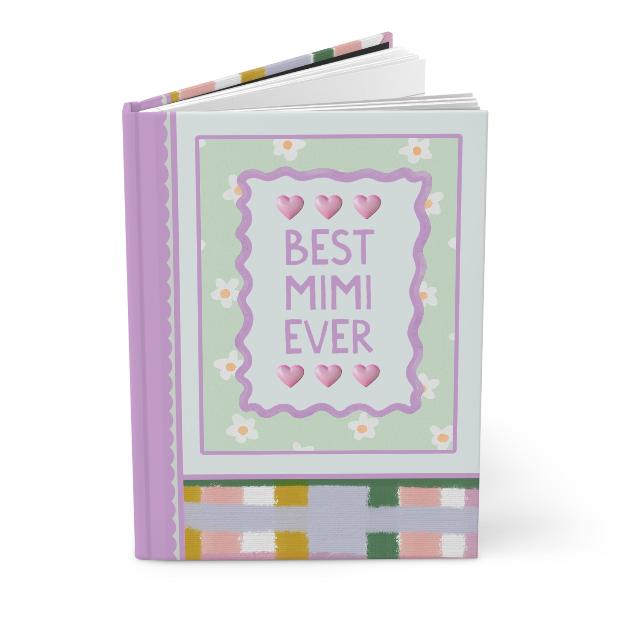 Best Mimi Ever Hardcover Notebook | Pastel 90s Aesthetic Journal with Hearts, Gift from Grandson or Daughter, Notebook for Grandma - Opal and June