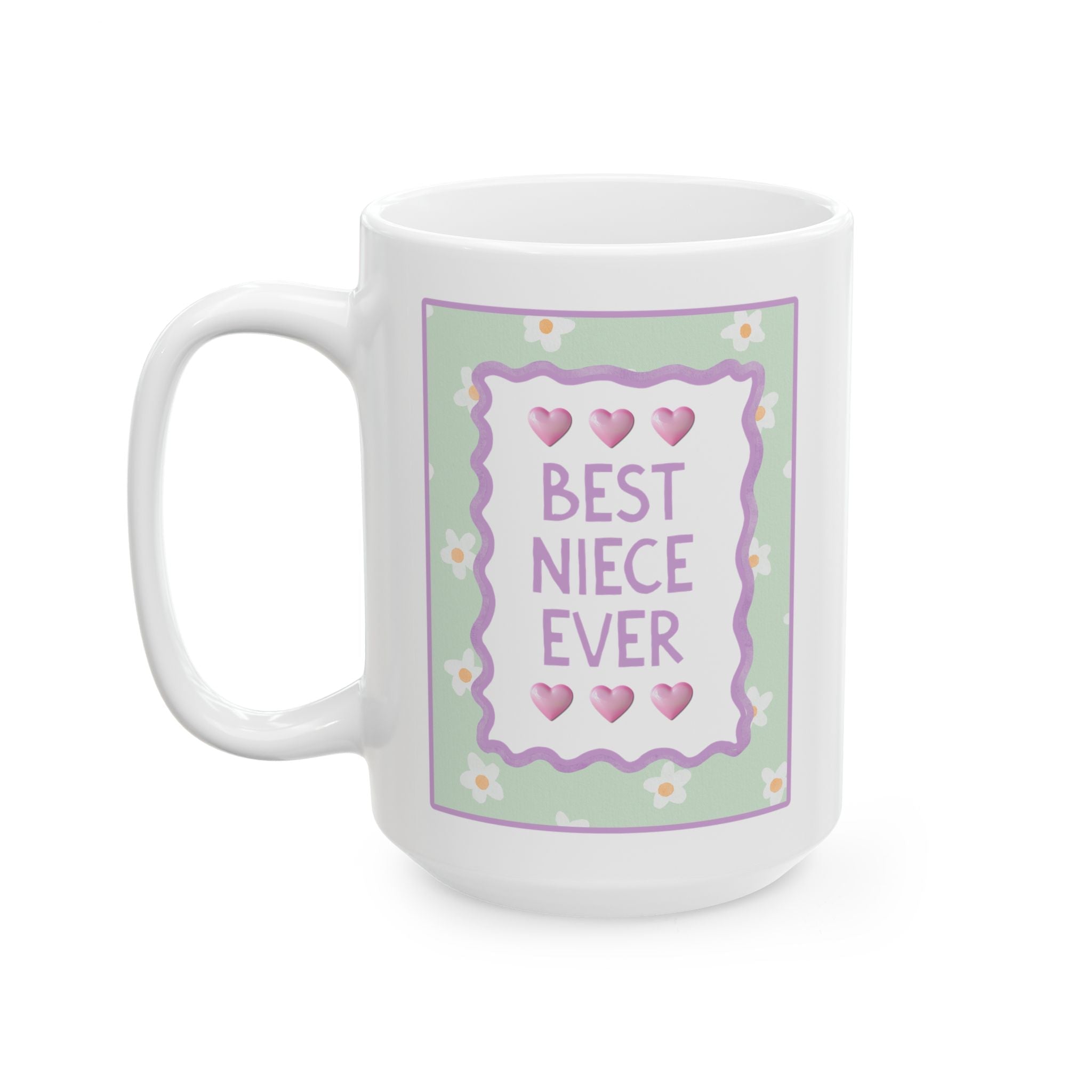 Best Niece Ever Coffee Mug: 15 Oz Mug for Coffee Lover | Pastel 90s Aesthetic Floral Mug with Hearts, Gift from Aunt or Uncle, Mug for Niece - Opal and June