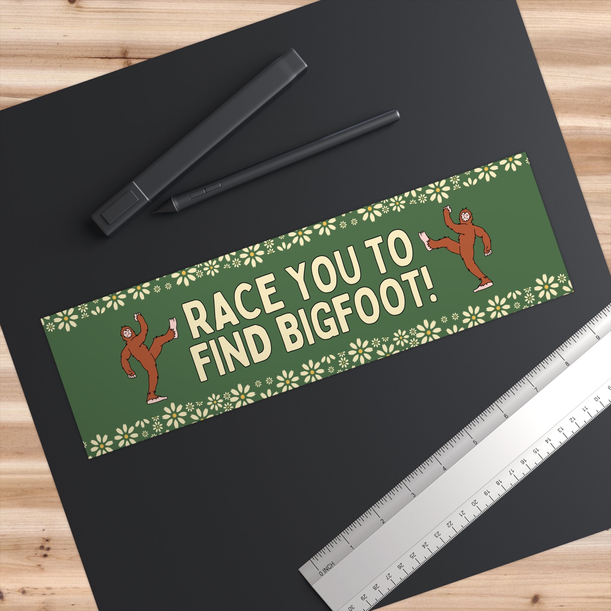 Bigfoot Sightings Bumper Sticker for Mom Who Loves Sasquatch: Race You to Find Bigfoot! Funny Saying Sticker, Mythical Creature, US Folklore - Opal and June