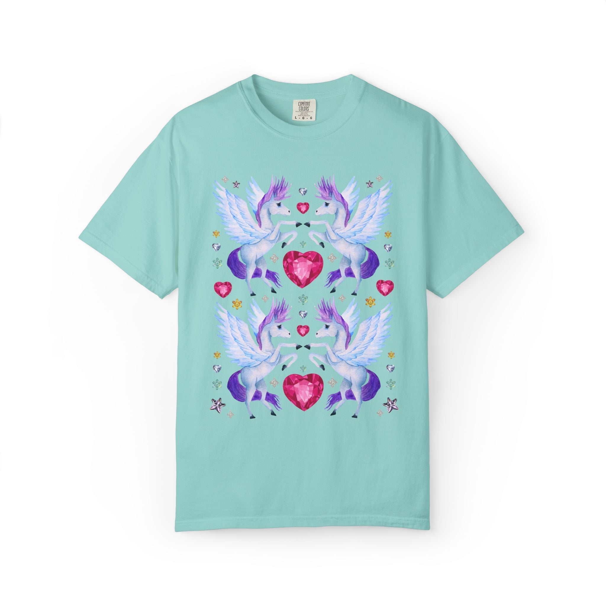 Blue and Purple Pegasus Tee with Hearts - Opal and June