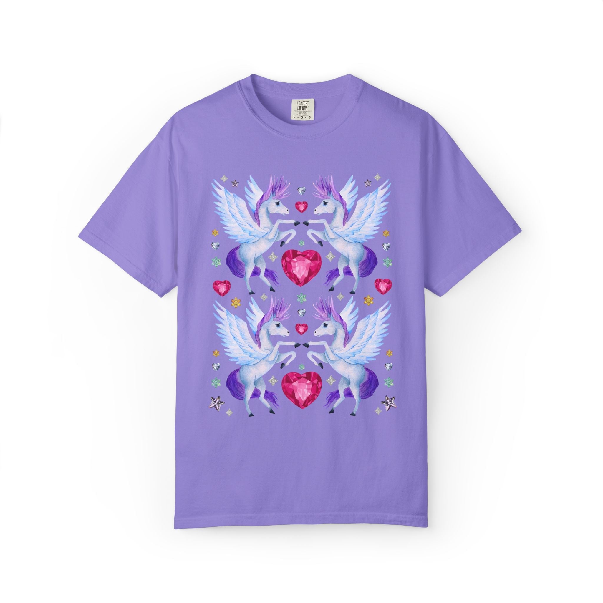Blue and Purple Pegasus Tee with Hearts - Opal and June