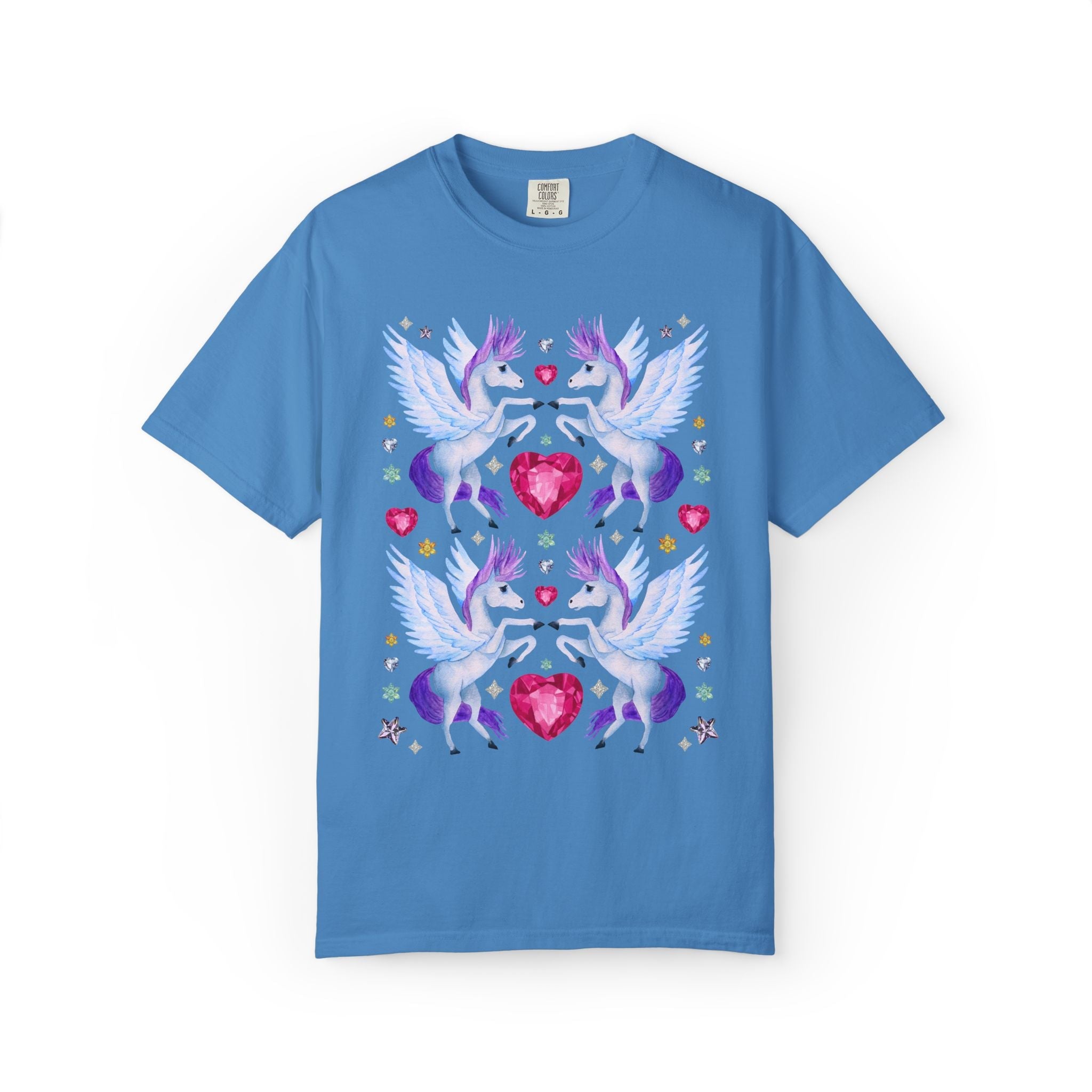 Blue and Purple Pegasus Tee with Hearts - Opal and June
