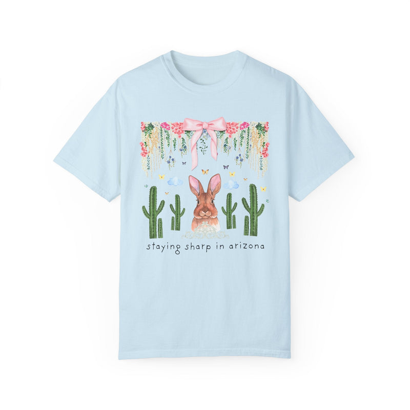 Boho Arizona Lover Tee Flowers and Bow: Cottagecore Bunny and Cactus T-Shirt with Funny Saying, Butterfly Lover Floral Vibes Graduation Gift - Opal and June