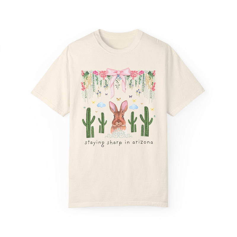Boho Arizona Lover Tee Flowers and Bow: Cottagecore Bunny and Cactus T-Shirt with Funny Saying, Butterfly Lover Floral Vibes Graduation Gift - Opal and June