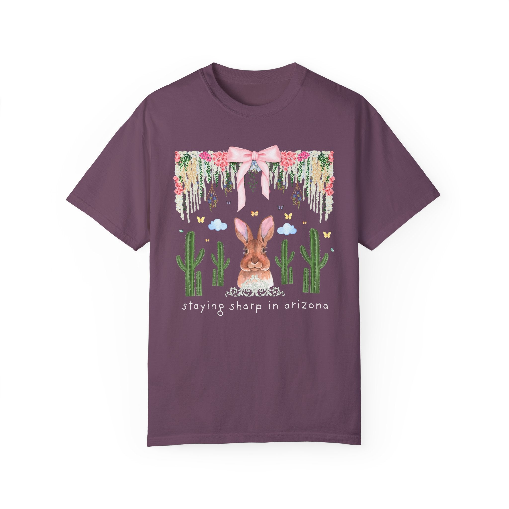 Boho Arizona Lover Tee Flowers and Bow: Cottagecore Bunny and Cactus T-Shirt with Funny Saying, Butterfly Lover Floral Vibes Graduation Gift - Opal and June