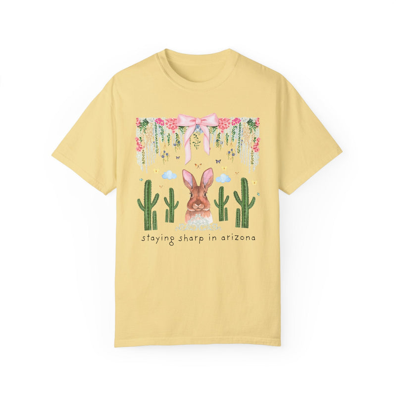 Boho Arizona Lover Tee Flowers and Bow: Cottagecore Bunny and Cactus T-Shirt with Funny Saying, Butterfly Lover Floral Vibes Graduation Gift - Opal and June