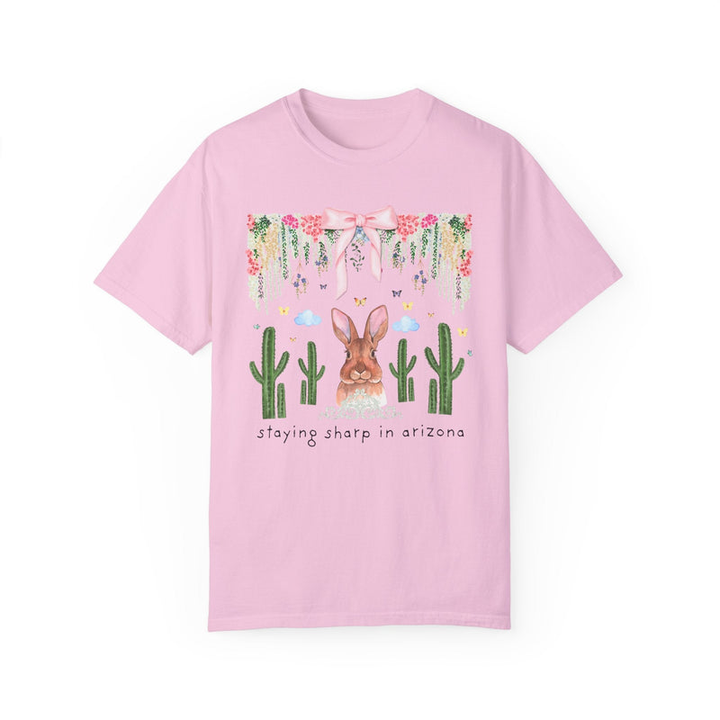 Boho Arizona Lover Tee Flowers and Bow: Cottagecore Bunny and Cactus T-Shirt with Funny Saying, Butterfly Lover Floral Vibes Graduation Gift - Opal and June