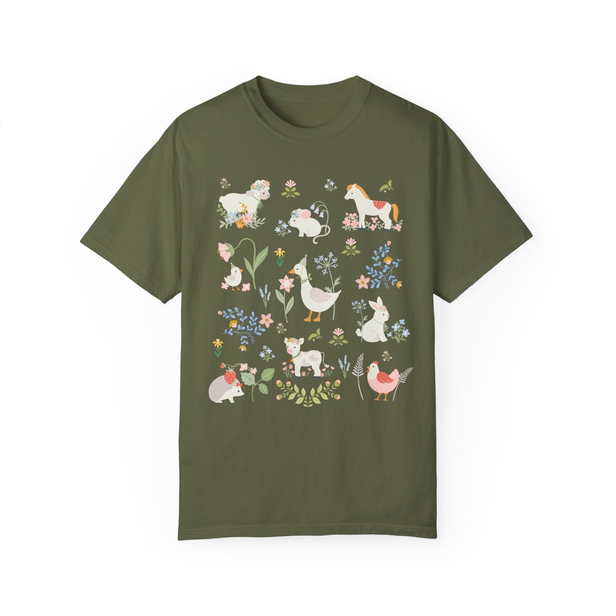 Boho Cottagecore Style Shirt for Animal Lover: Pastel Farm Animals | Whimsical and Cute Floral T-Shirt with Flowers, Sweet Aesthetic Gift - Opal and June