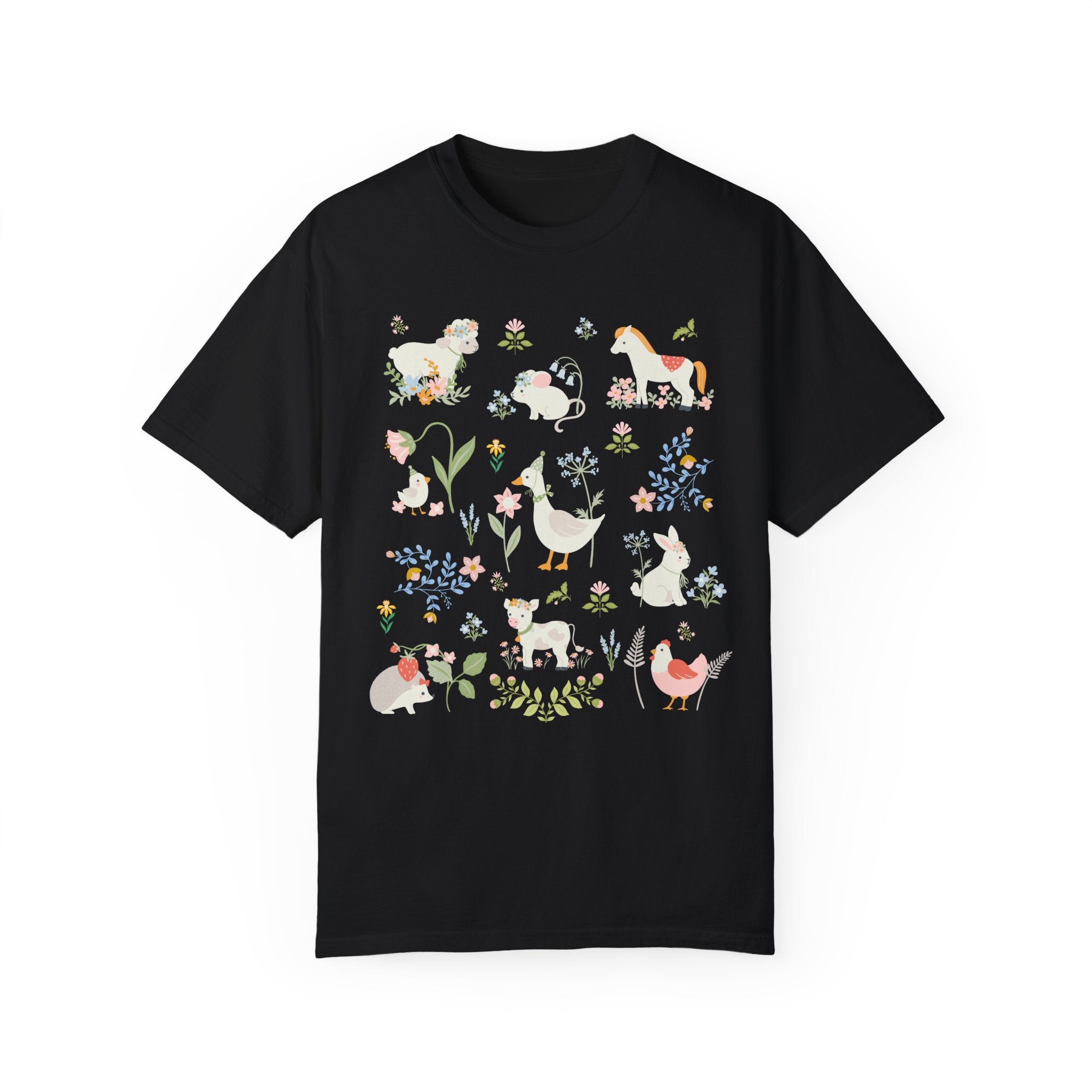 Boho Cottagecore Style Shirt for Animal Lover: Pastel Farm Animals | Whimsical and Cute Floral T-Shirt with Flowers, Sweet Goblincore Tee - Opal and June