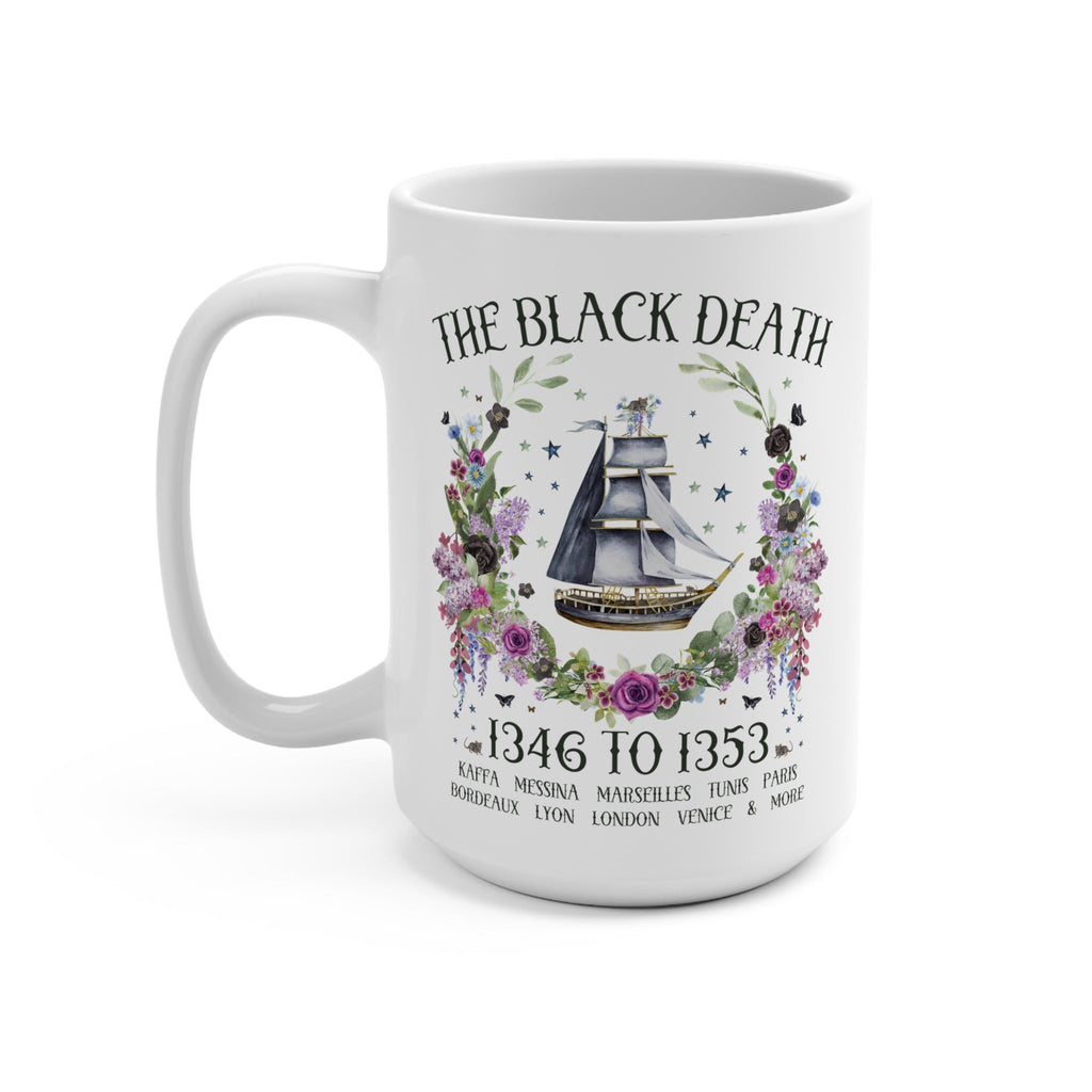 Boho History Black Death Coffee Mug for History Teacher, Friend Who Loves Medieval History, Cottagecore Rat Mug with Flowers, History Major - Opal and June