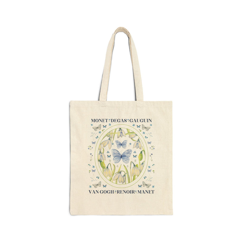 Boho Impressionist Artists Tote Bag with Whimsigoth Flowers and Boho Butterflies - Opal and June