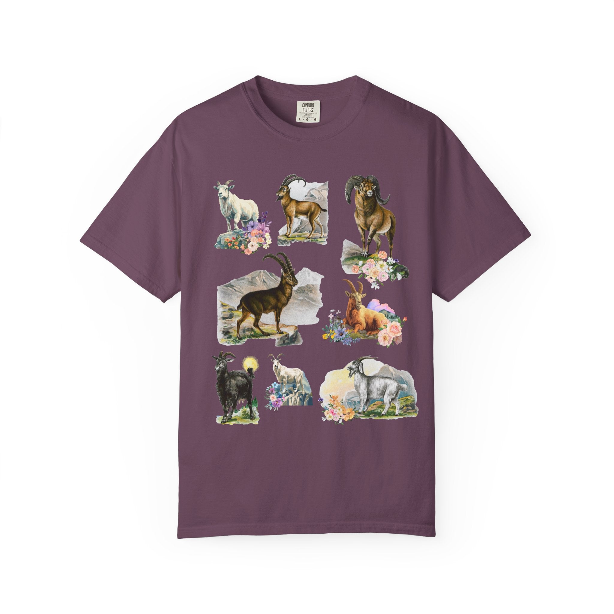 Boho Mountain Goat Animal Lover Tee Shirt for Friend Who Loves Animals and Hiking, Weirdcore Dreamcore 90s Scrapbook Aesthetic Floral Tee - Opal and June