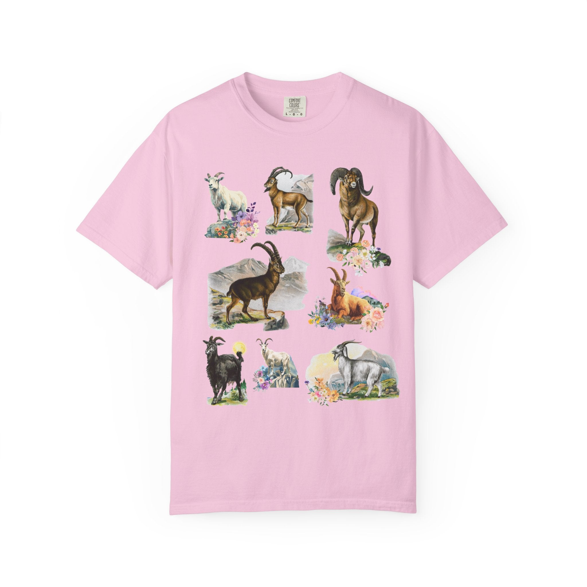 Boho Mountain Goat Animal Lover Tee Shirt for Friend Who Loves Animals and Hiking, Weirdcore Dreamcore 90s Scrapbook Aesthetic Floral Tee - Opal and June