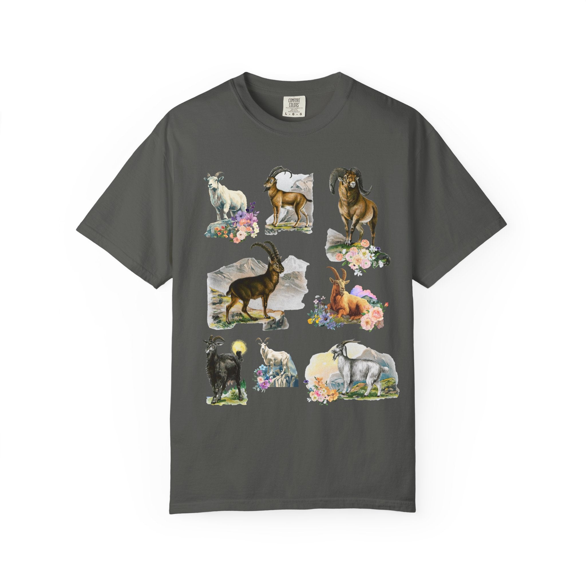 Boho Mountain Goat Animal Lover Tee Shirt for Friend Who Loves Animals and Hiking, Weirdcore Dreamcore 90s Scrapbook Aesthetic Floral Tee - Opal and June