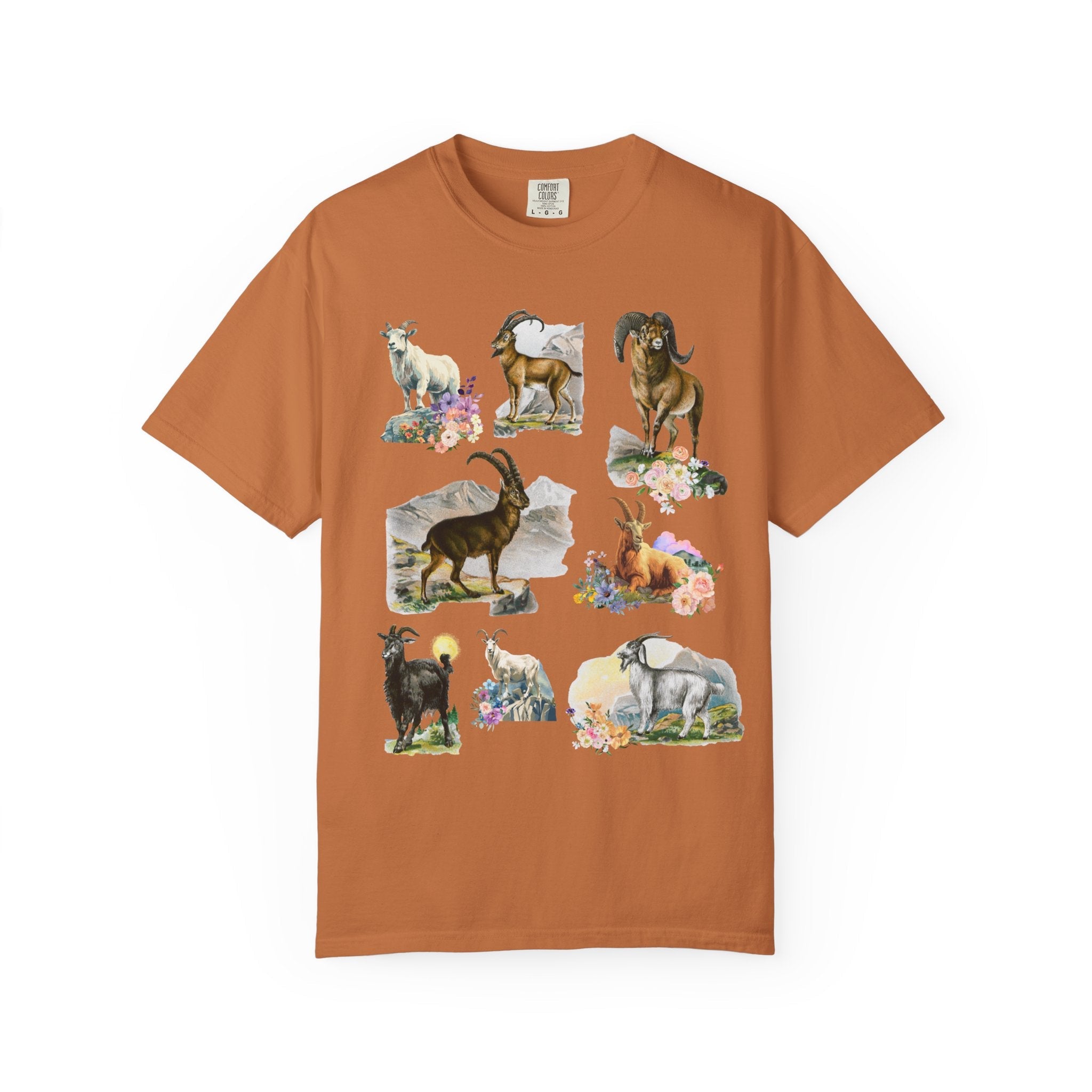 Boho Mountain Goat Animal Lover Tee Shirt for Friend Who Loves Animals and Hiking, Weirdcore Dreamcore 90s Scrapbook Aesthetic Floral Tee - Opal and June