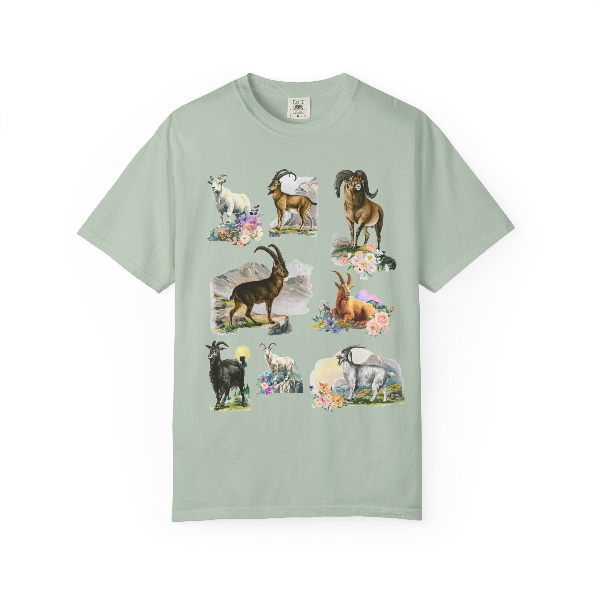 Boho Mountain Goat Animal Lover Tee Shirt for Friend Who Loves Animals and Hiking, Weirdcore Dreamcore 90s Scrapbook Aesthetic Floral Tee - Opal and June
