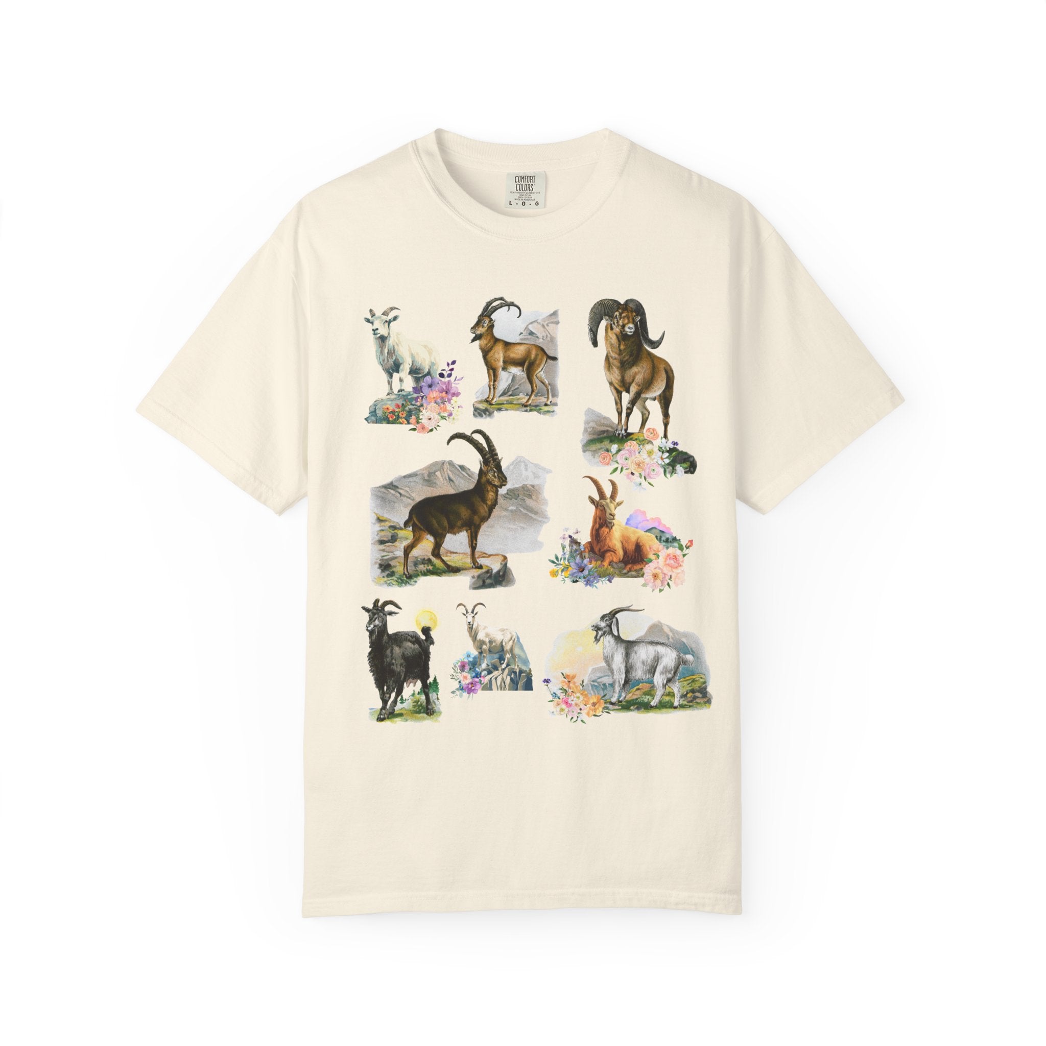 Boho Mountain Goat Animal Lover Tee Shirt for Friend Who Loves Animals and Hiking, Weirdcore Dreamcore 90s Scrapbook Aesthetic Floral Tee - Opal and June