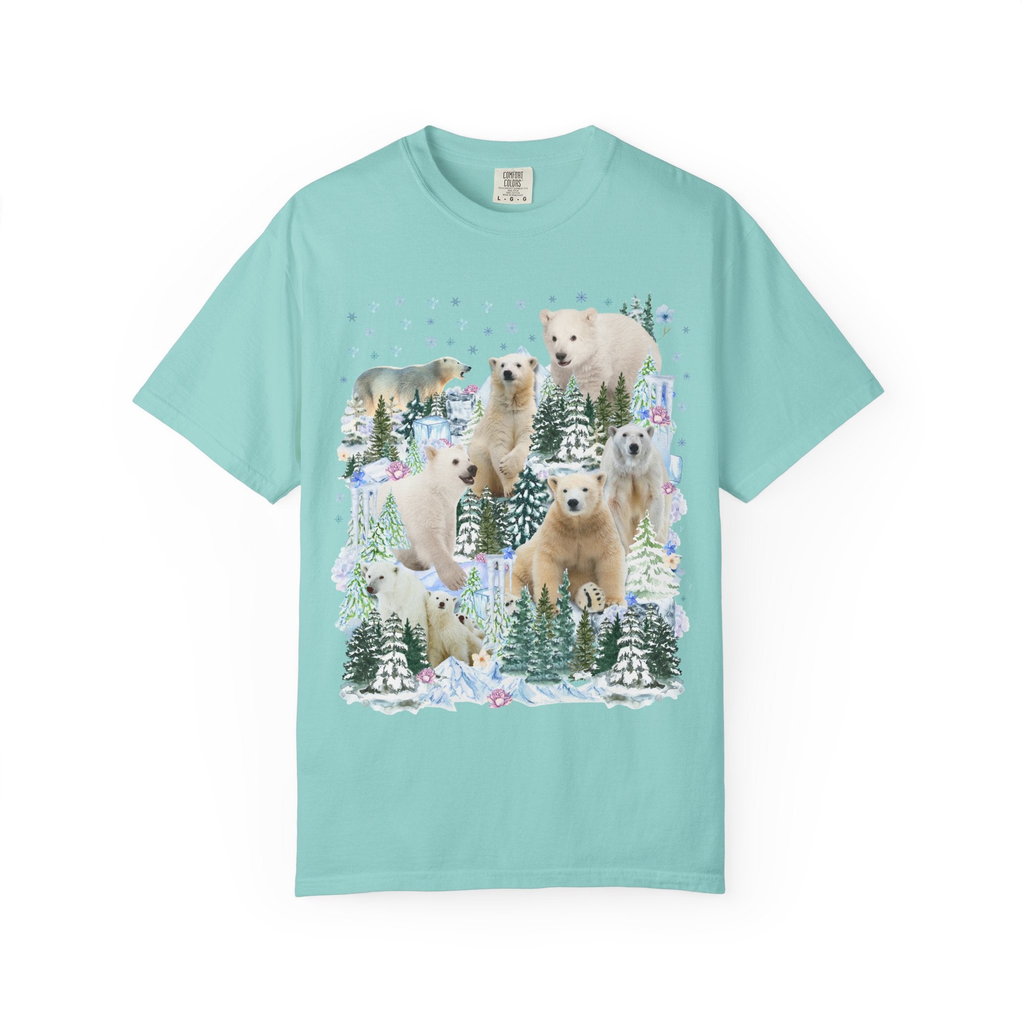 Boho Polar Bear Tee Shirt with Trees, Cute Forestcore Bear Lover Shirt with Snowflakes, Cozy Animal Lover Tee, Nineties Throwback Animal Tee - Opal and June