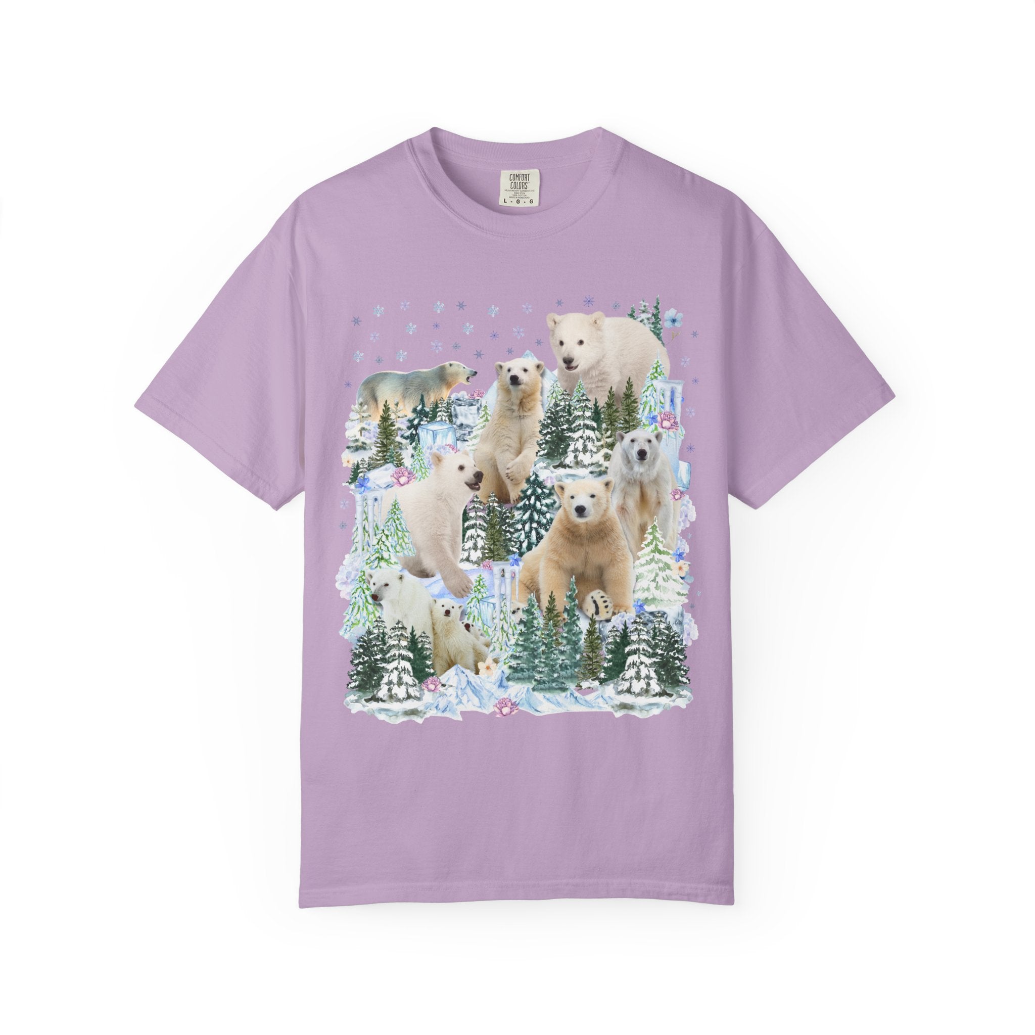 Boho Polar Bear Tee Shirt with Trees, Cute Forestcore Bear Lover Shirt with Snowflakes, Cozy Animal Lover Tee, Nineties Throwback Animal Tee - Opal and June
