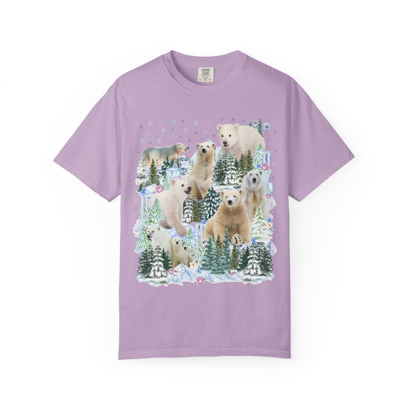Boho Polar Bear Tee Shirt with Trees, Cute Forestcore Bear Lover Shirt with Snowflakes, Cozy Animal Lover Tee, Nineties Throwback Animal Tee - Opal and June