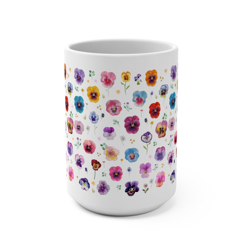 Boho Pressed Flower 15 Oz Coffee Mug: Cute Cottagecore Whimsigoth Pansy Mug, Colorful Maximalist Gift for Her Fairycore Wildflower Aesthetic - Opal and June