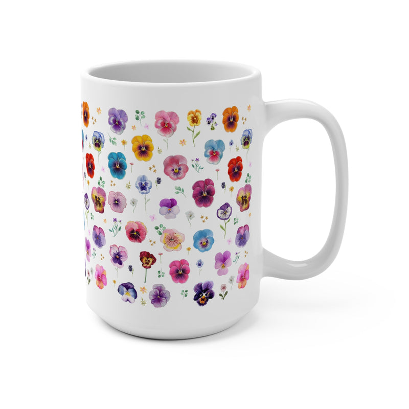 Boho Pressed Flower 15 Oz Coffee Mug: Cute Cottagecore Whimsigoth Pansy Mug, Colorful Maximalist Gift for Her Fairycore Wildflower Aesthetic - Opal and June