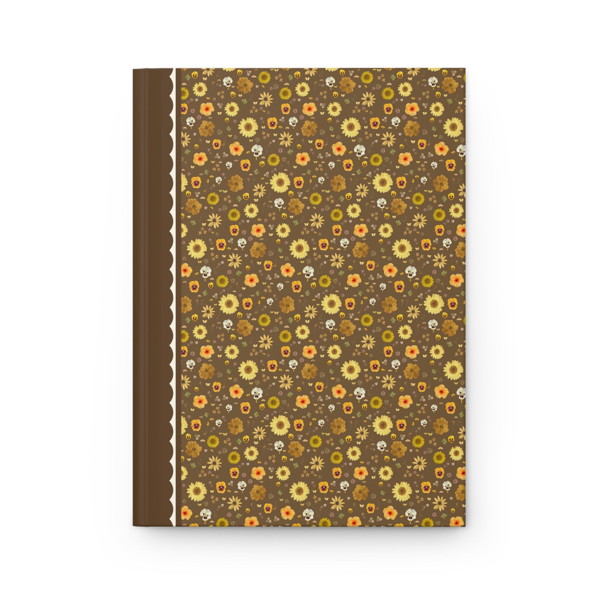 Boho Wildflowers Vintage Botanical Notebook, Yellow Pressed Flowers, 70s Aesthetic Journal with Lined Pages for Writer, Friend Who Journals - Opal and June