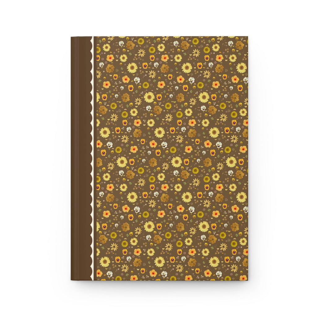 Boho Wildflowers Vintage Botanical Notebook, Yellow Pressed Flowers, 70s Aesthetic Journal with Lined Pages for Writer, Friend Who Journals - Opal and June