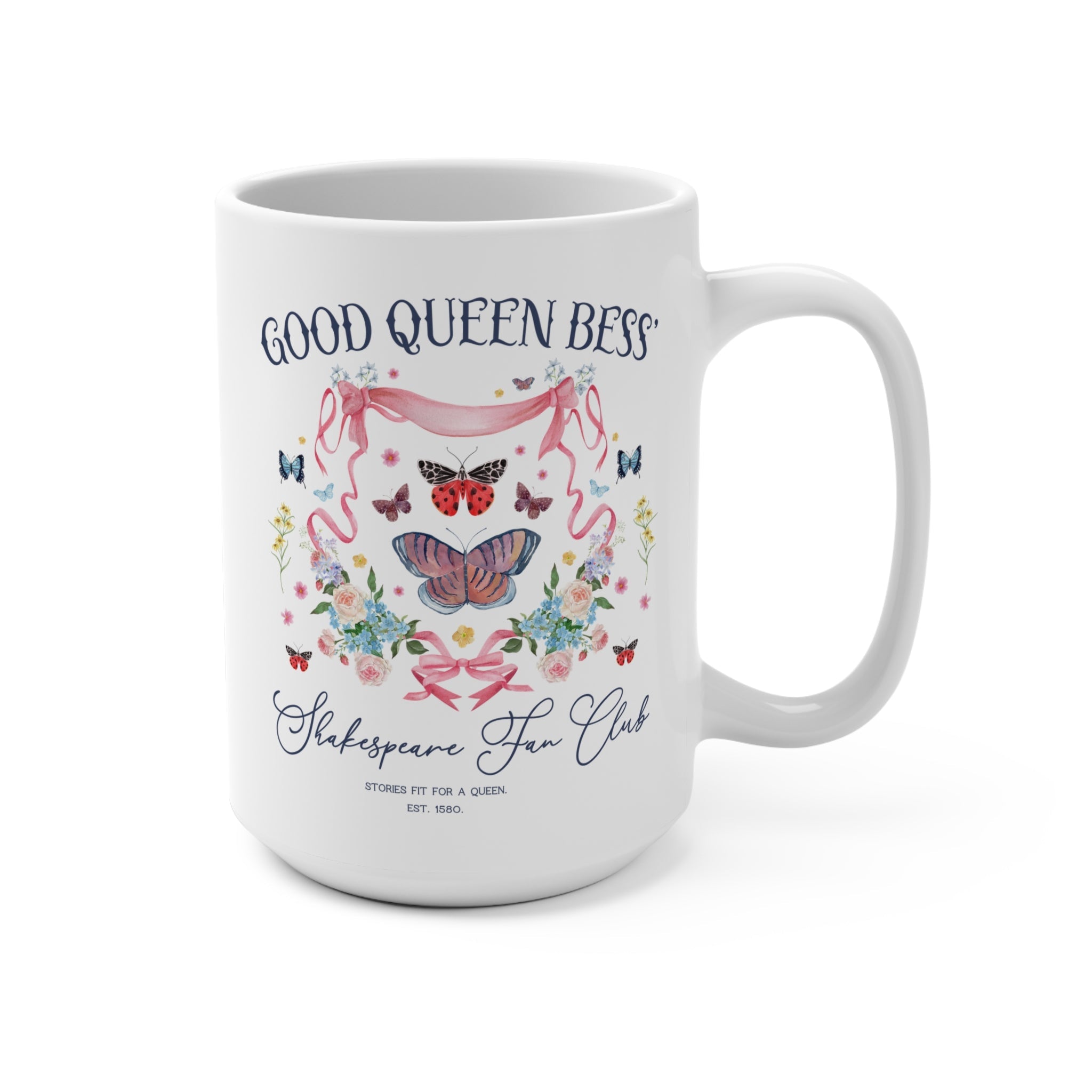 Boho William Shakespeare Coffee Mug for Tudor History Lover Who Loves Queen Elizabeth I, Cute English History 15 Oz Mug for Book Lover, Bookish Mug - Opal and June