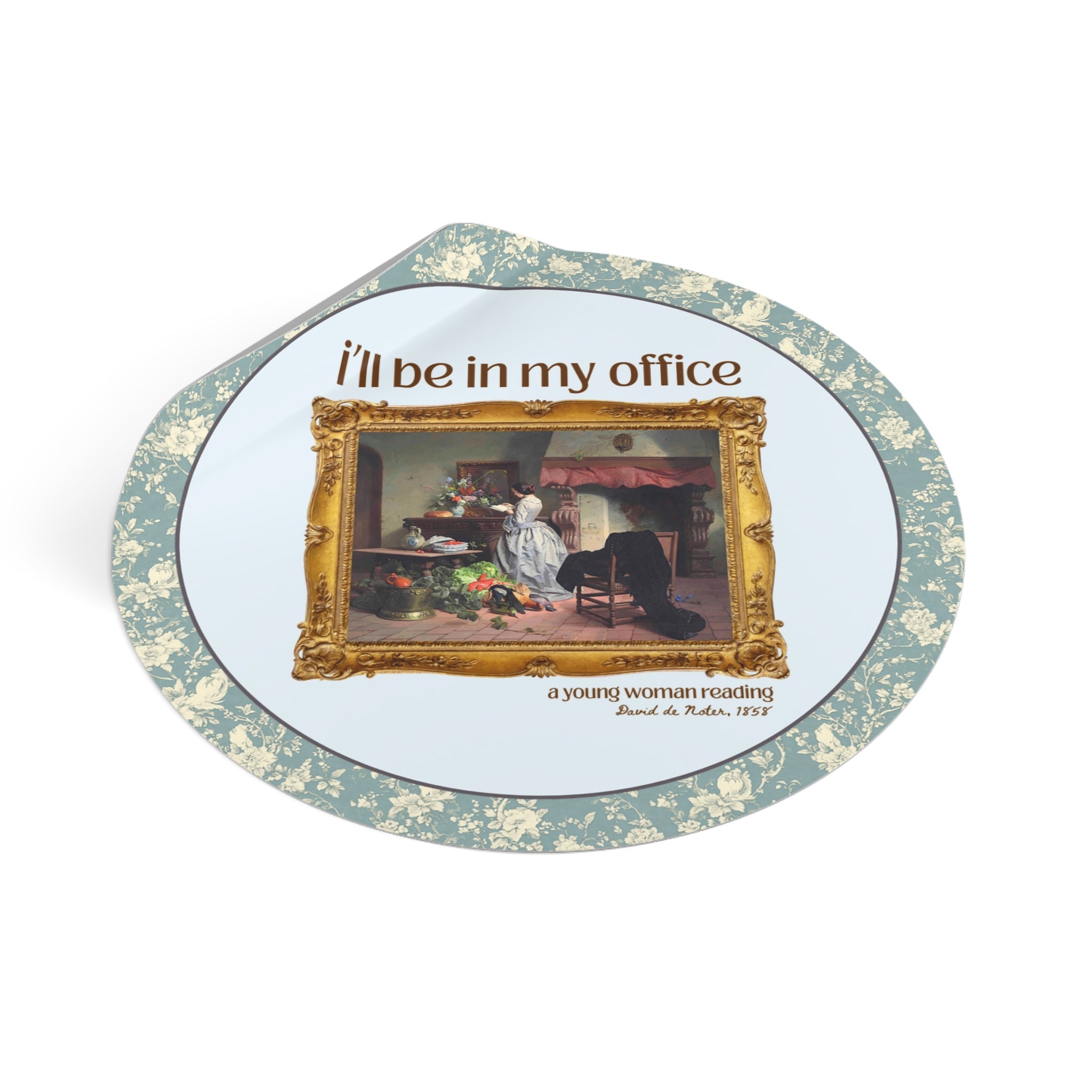 Book Lover Art History Sticker: I'll Be In My Office, Boho Romance Reader Gift, Young Woman Reading by David de Noter, 19th Century Art - Opal and June