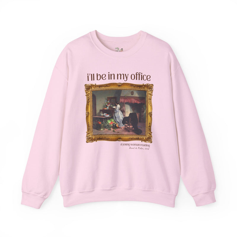 Book Lover Art History Sweatshirt: I'll Be In My Office, Boho Romance Reader Shirt, Young Woman Reading by David de Noter, 19th Century Art - Opal and June