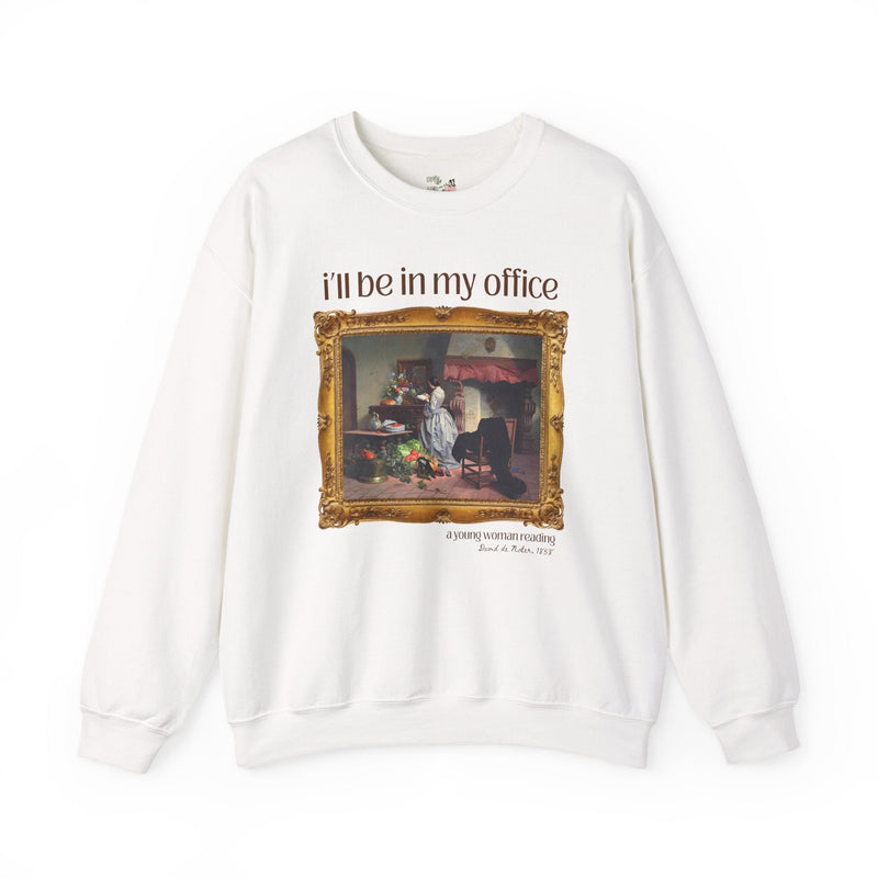 Book Lover Art History Sweatshirt: I'll Be In My Office, Boho Romance Reader Shirt, Young Woman Reading by David de Noter, 19th Century Art - Opal and June
