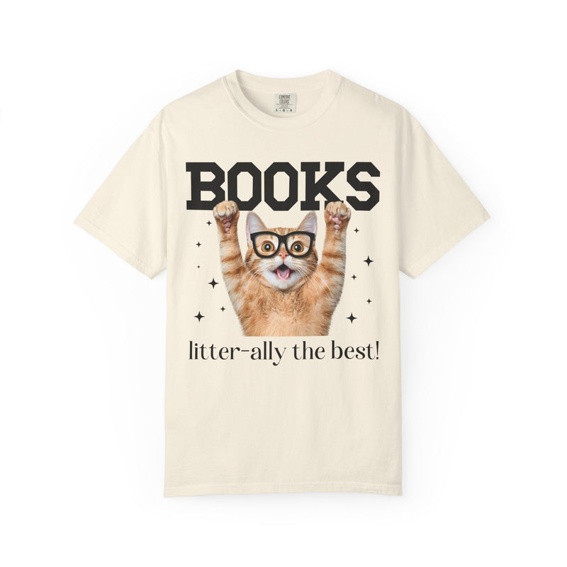 Book Lover Cat Mom or Cat Dad Tee Shirt for Librarian, Bookworm Gift, Funny Saying Reading Teacher or School Librarian T-Shirt with Stars - Opal and June