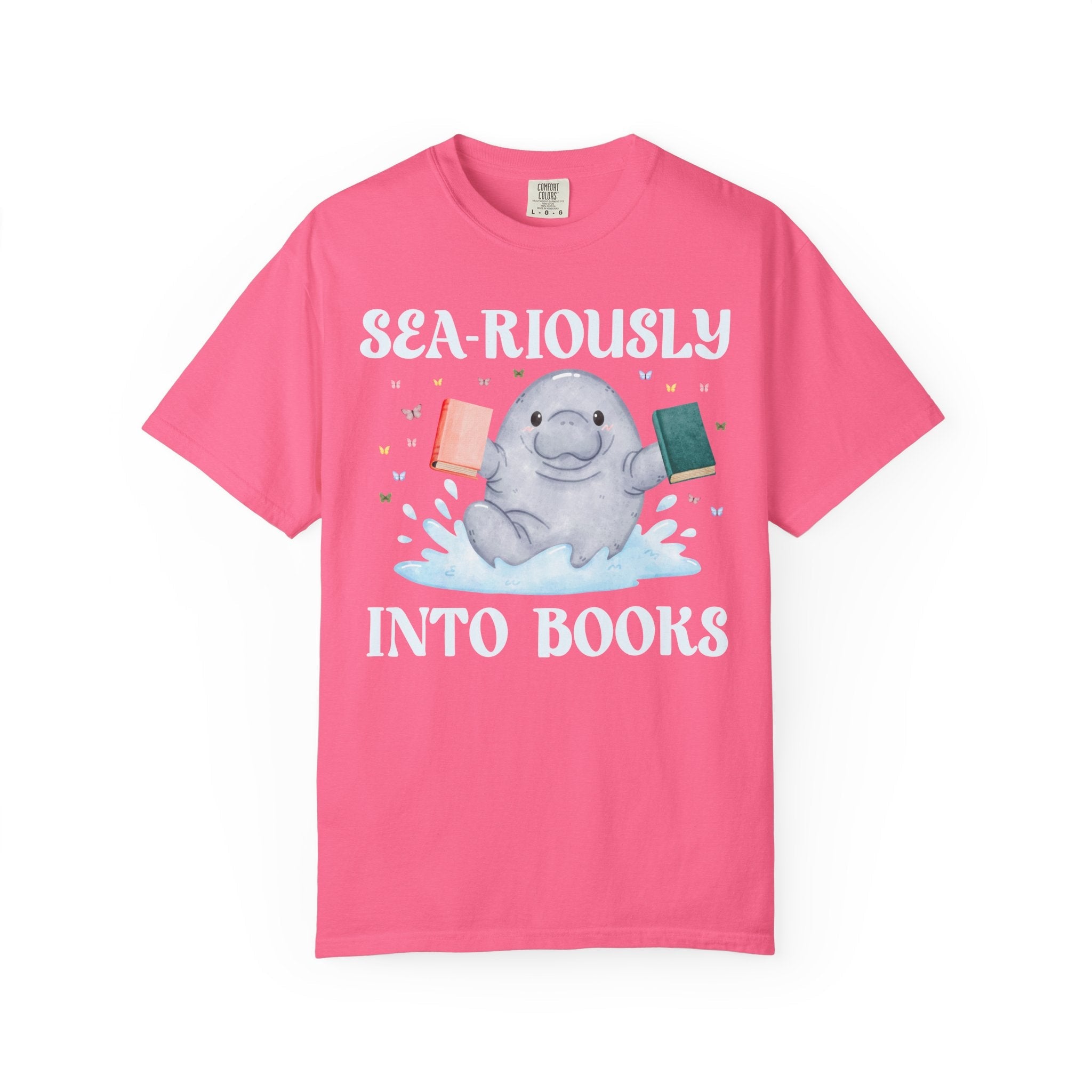 Book Lover Manatee T-Shirt for Animal Lover Who Loves Reading: Sea - Riously Into Books, Cute Bookish Present for School Librarian or Teacher - Opal and June