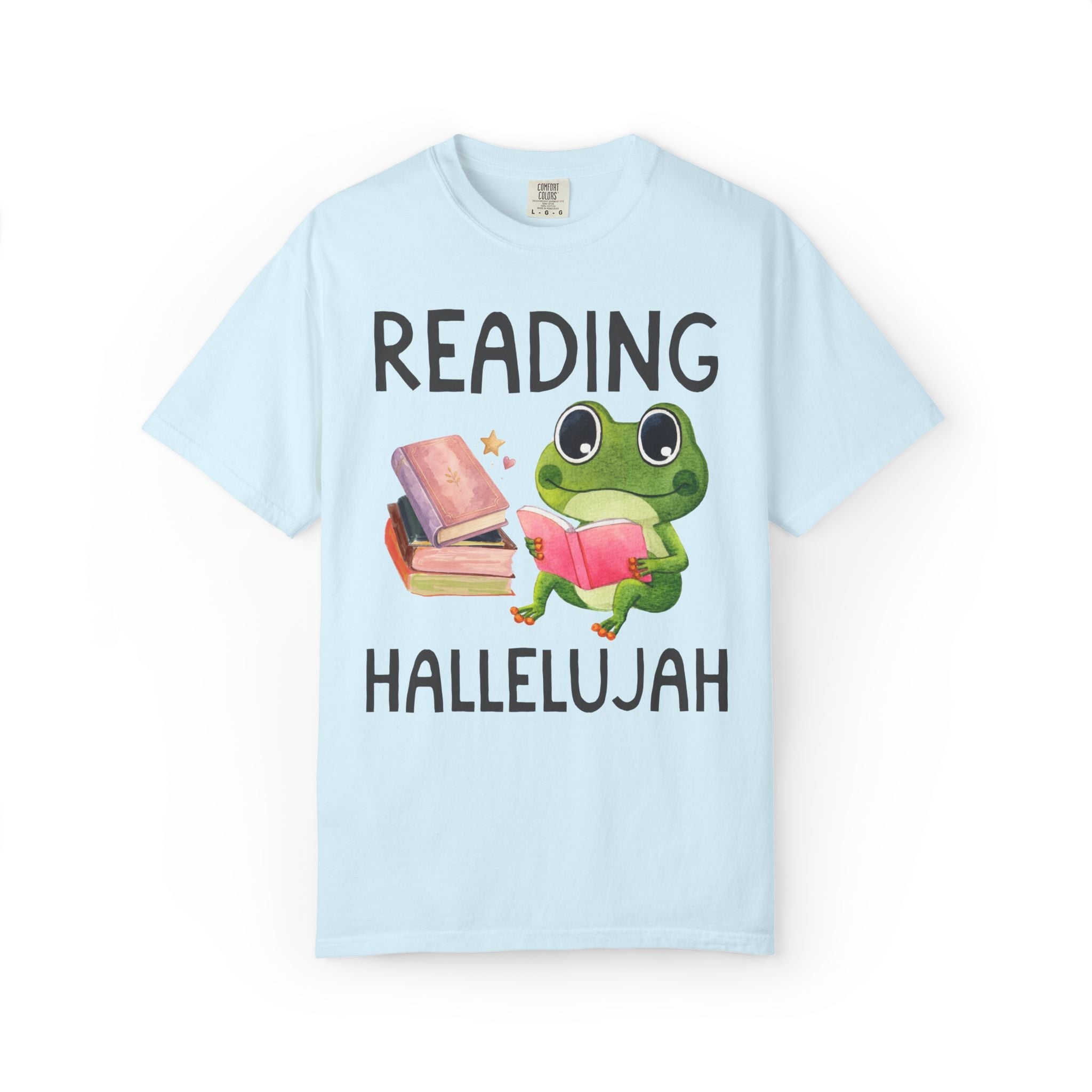 Book Lover Reading Hallelujah T-Shirt with Cute Frog, Silly Dreamcore Bookish Tee with Hearts, Funny School Librarian or Library Aide Gift - Opal and June