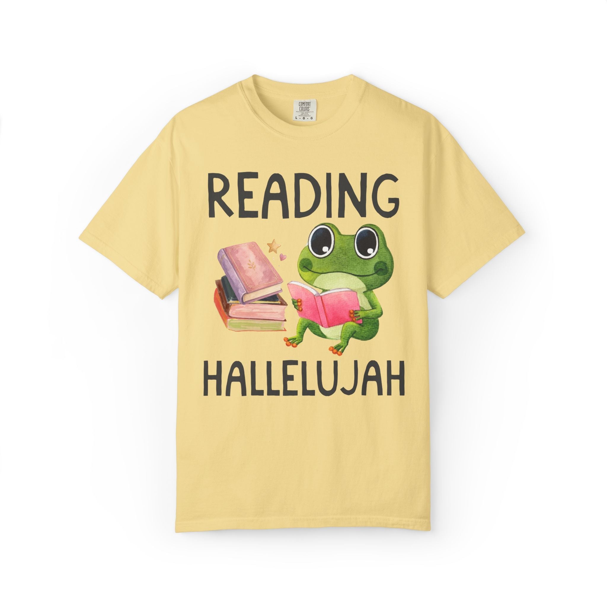 Book Lover Reading Hallelujah T-Shirt with Cute Frog, Silly Dreamcore Bookish Tee with Hearts, Funny School Librarian or Library Aide Gift - Opal and June