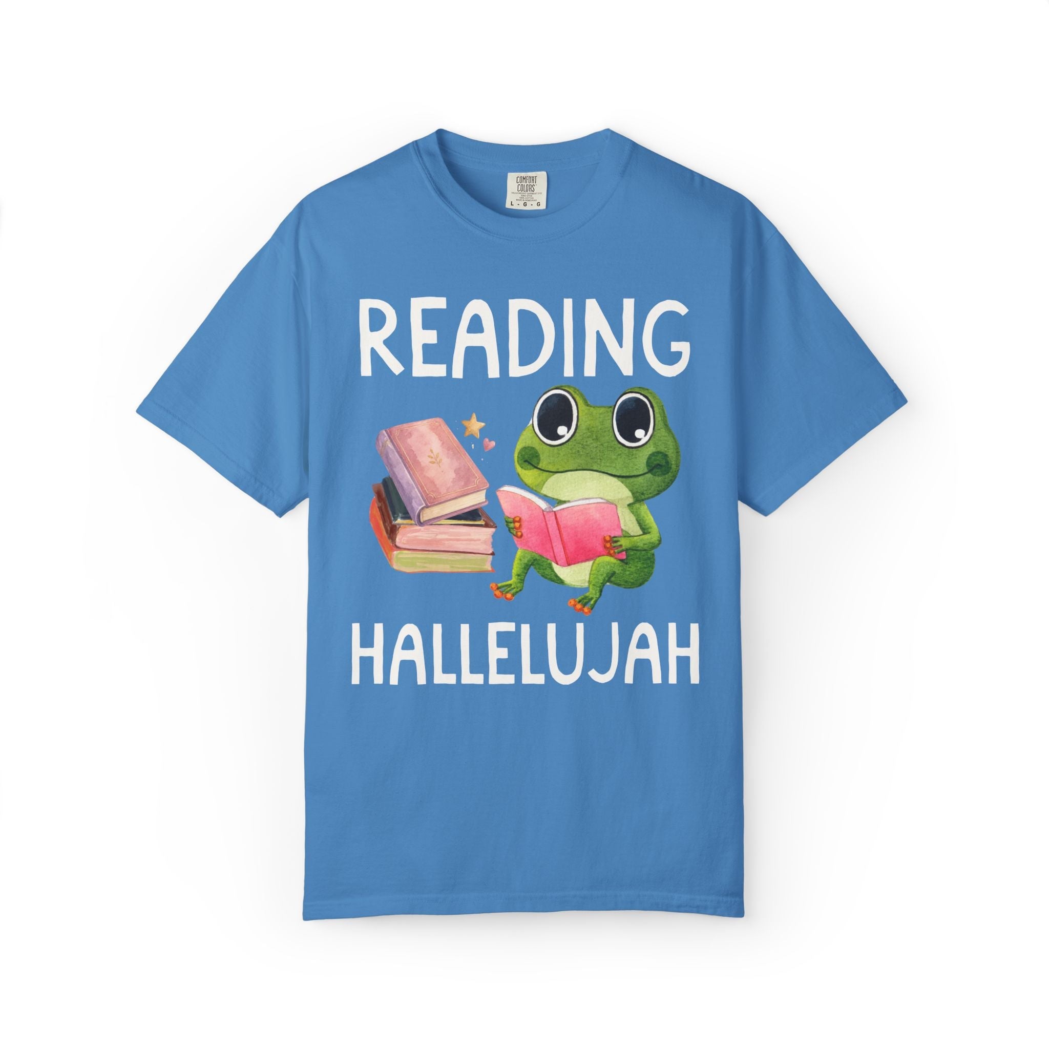 Book Lover Reading Hallelujah T-Shirt with Cute Frog, Silly Dreamcore Bookish Tee with Hearts, Funny School Librarian or Library Aide Gift - Opal and June